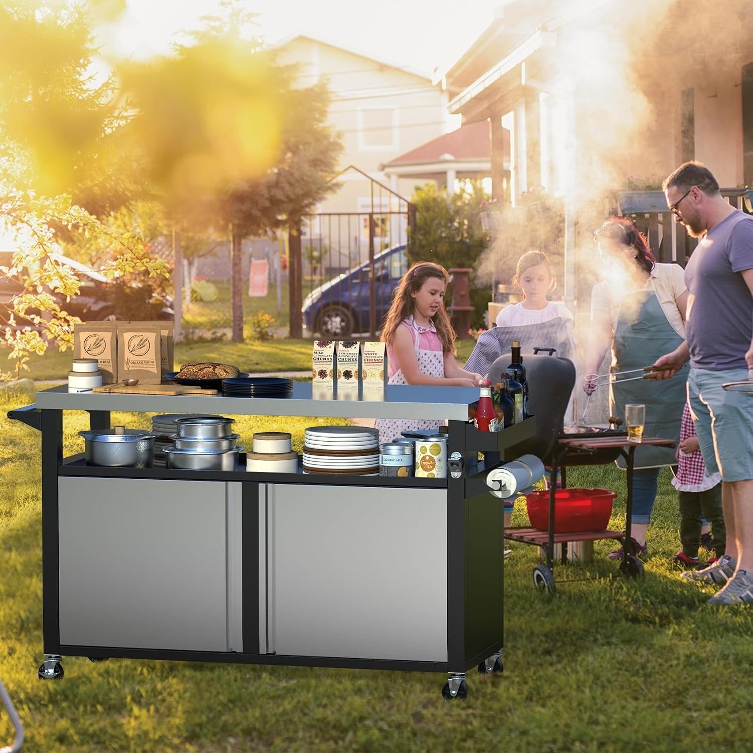 Rolling Stainless Steel BBQ Grill Cart