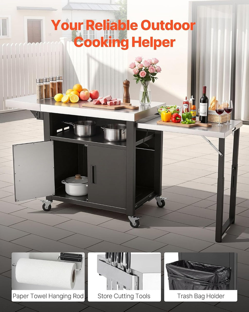 Mobile Stainless Steel BBQ Grill Cart