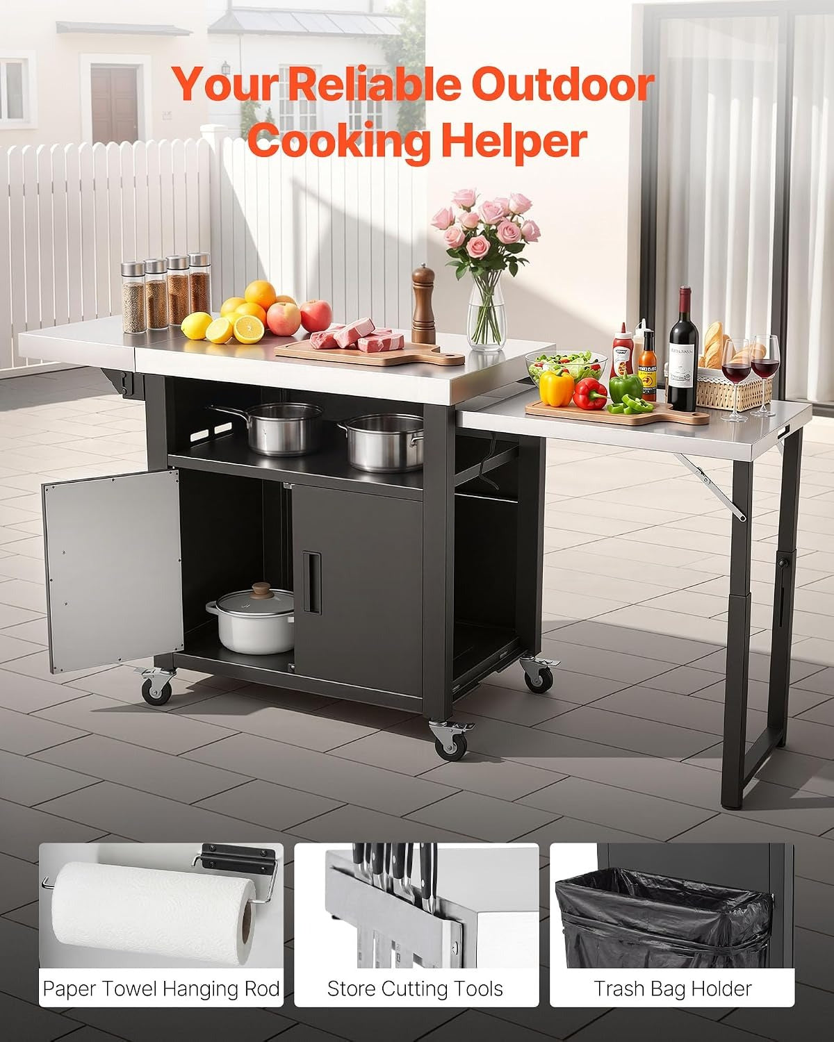Mobile Stainless Steel BBQ Grill Cart