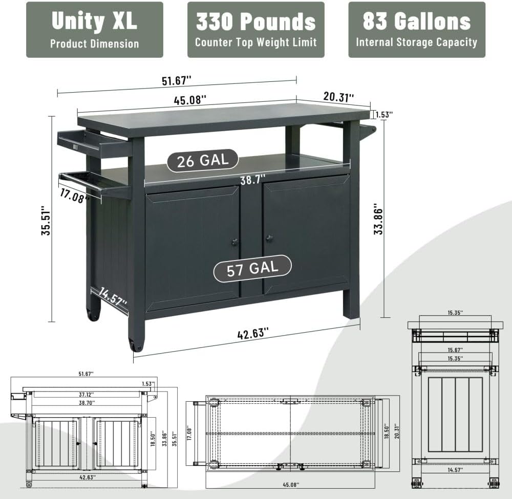 Rolling Metal BBQ Prep Grill Cart