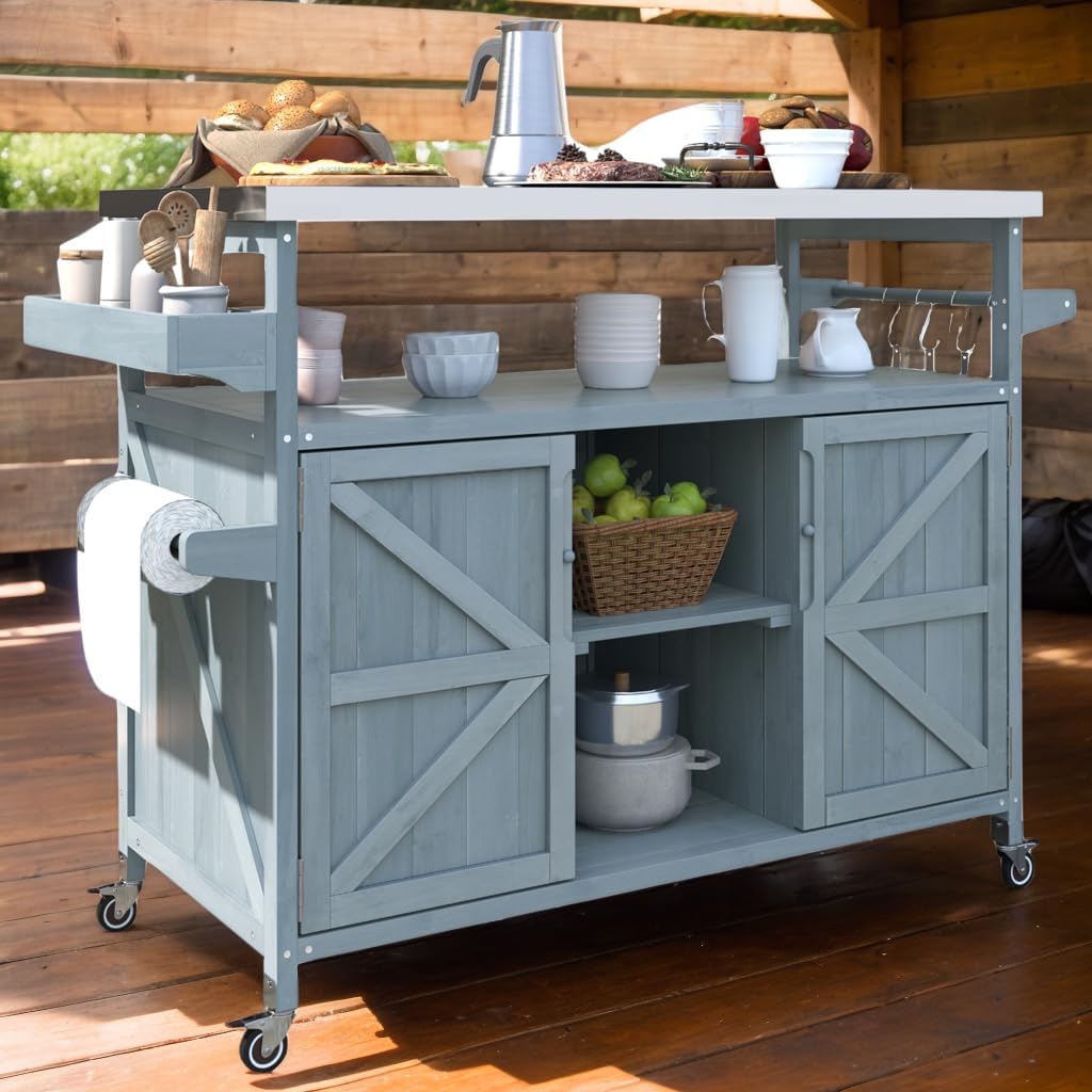 Rolling Outdoor BBQ Prep Cart