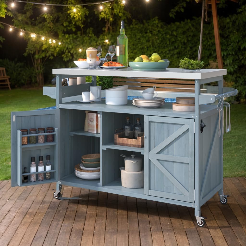 Rolling Outdoor BBQ Prep Cart