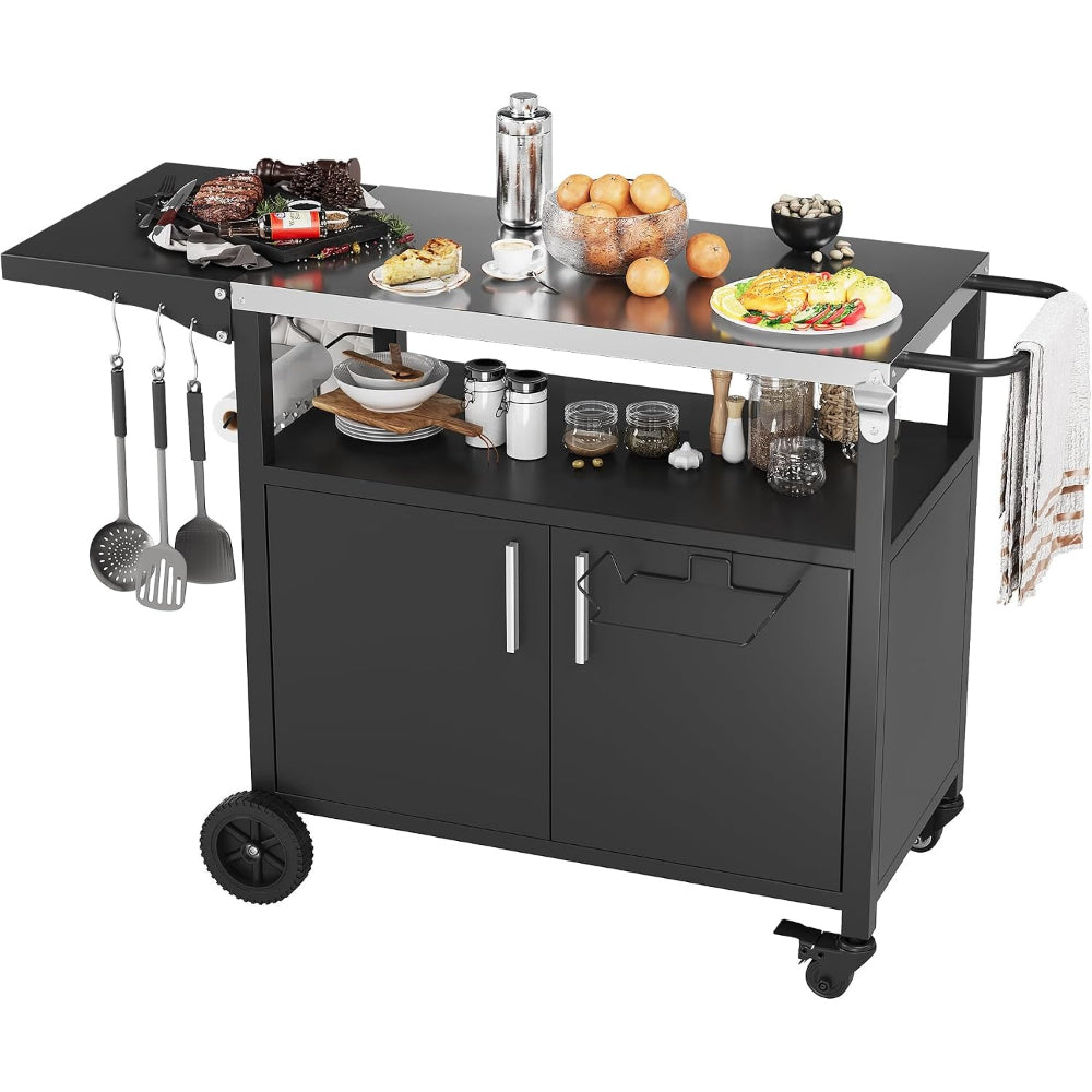 Mobile Outdoor BBQ Prep Grill Cart