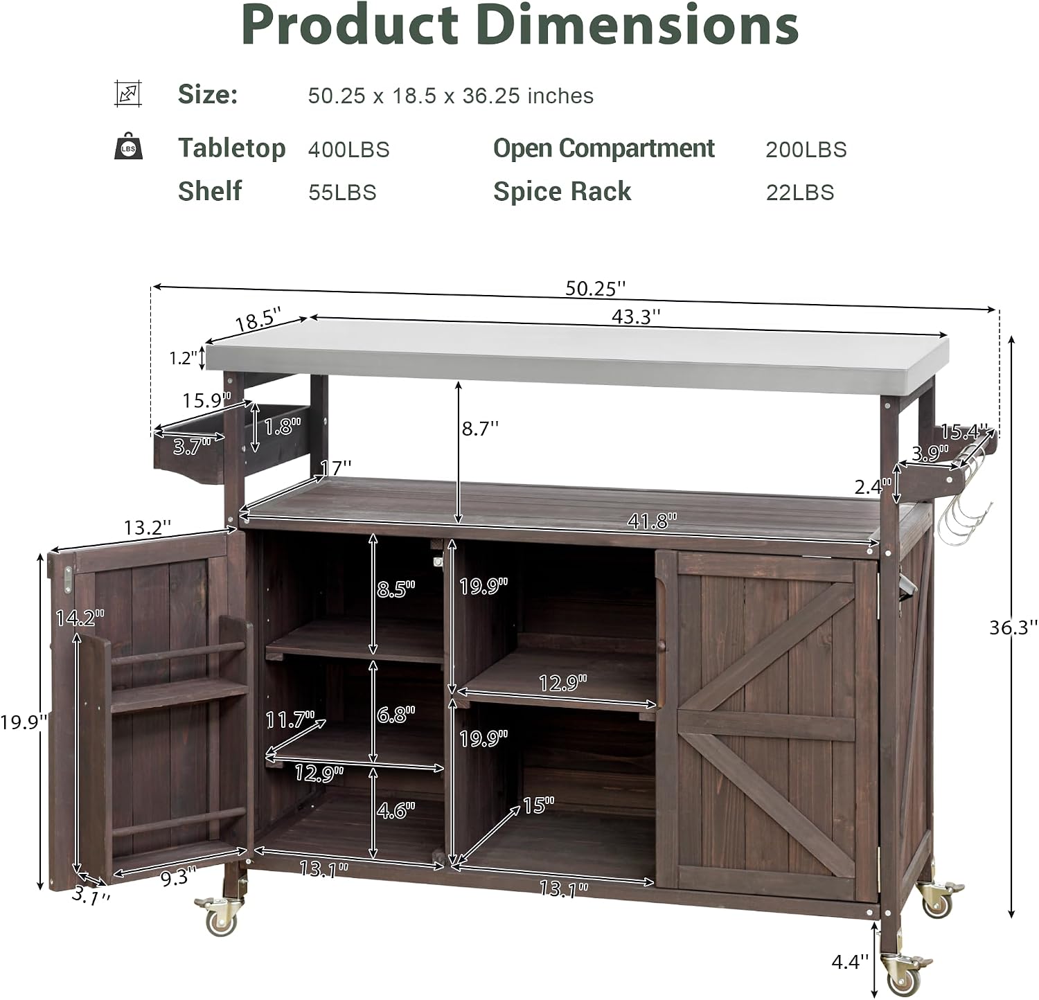Wheeled Outdoor Grill Cart Island