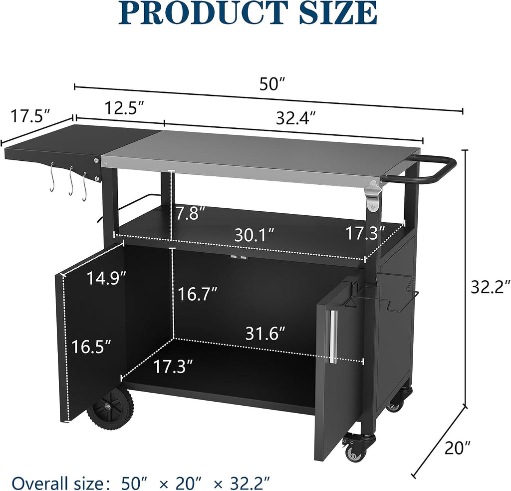 Mobile Outdoor BBQ Prep Grill Cart