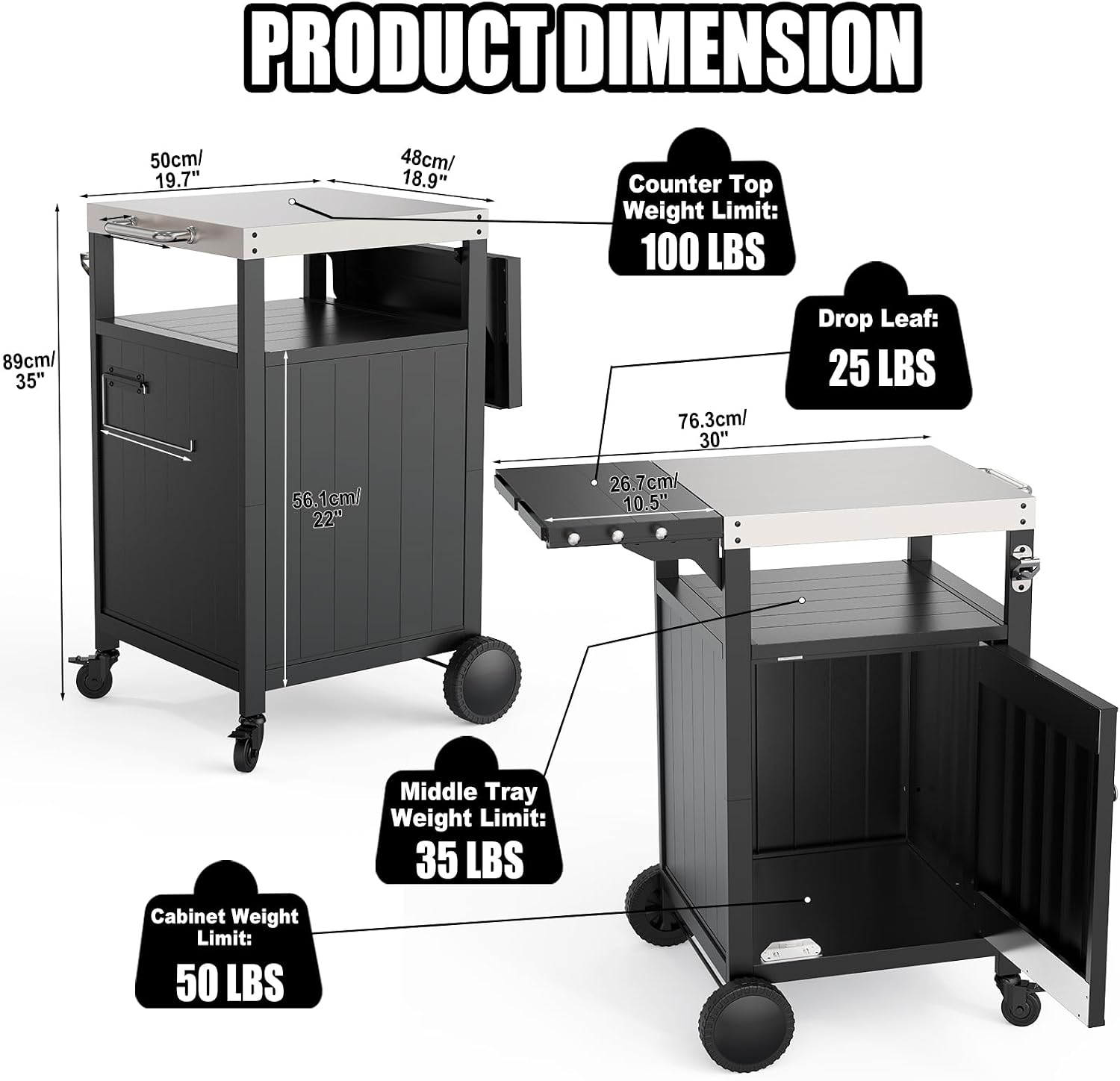 Stainless Steel Rolling BBQ Prep Cart