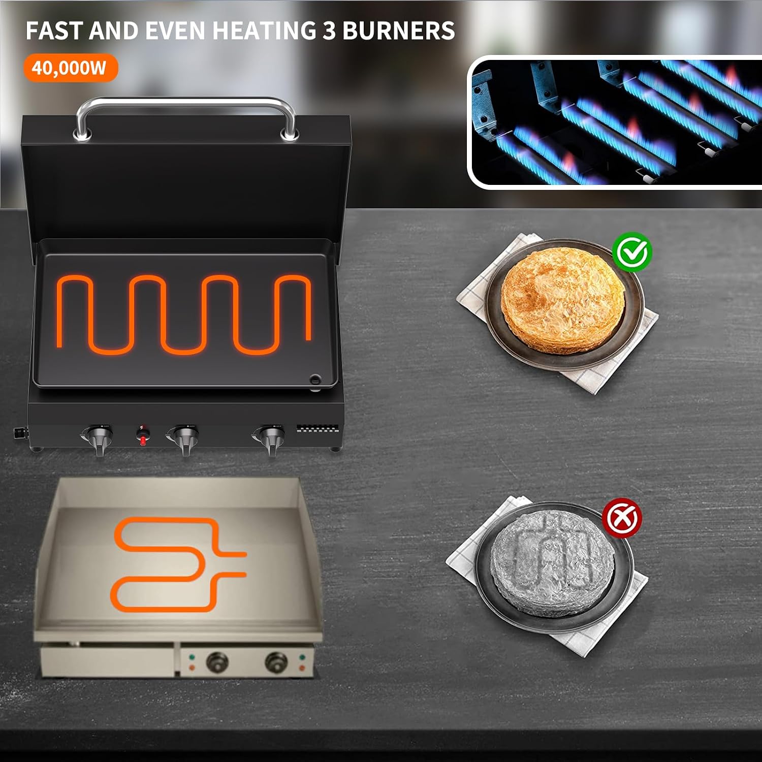 3 Burner Portable Gas Griddle