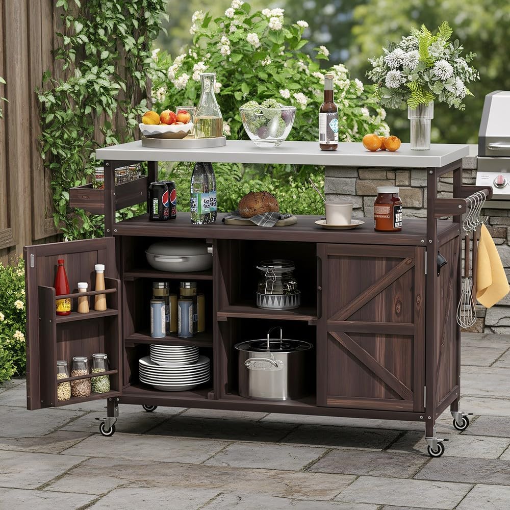 Wheeled Outdoor Grill Cart Island
