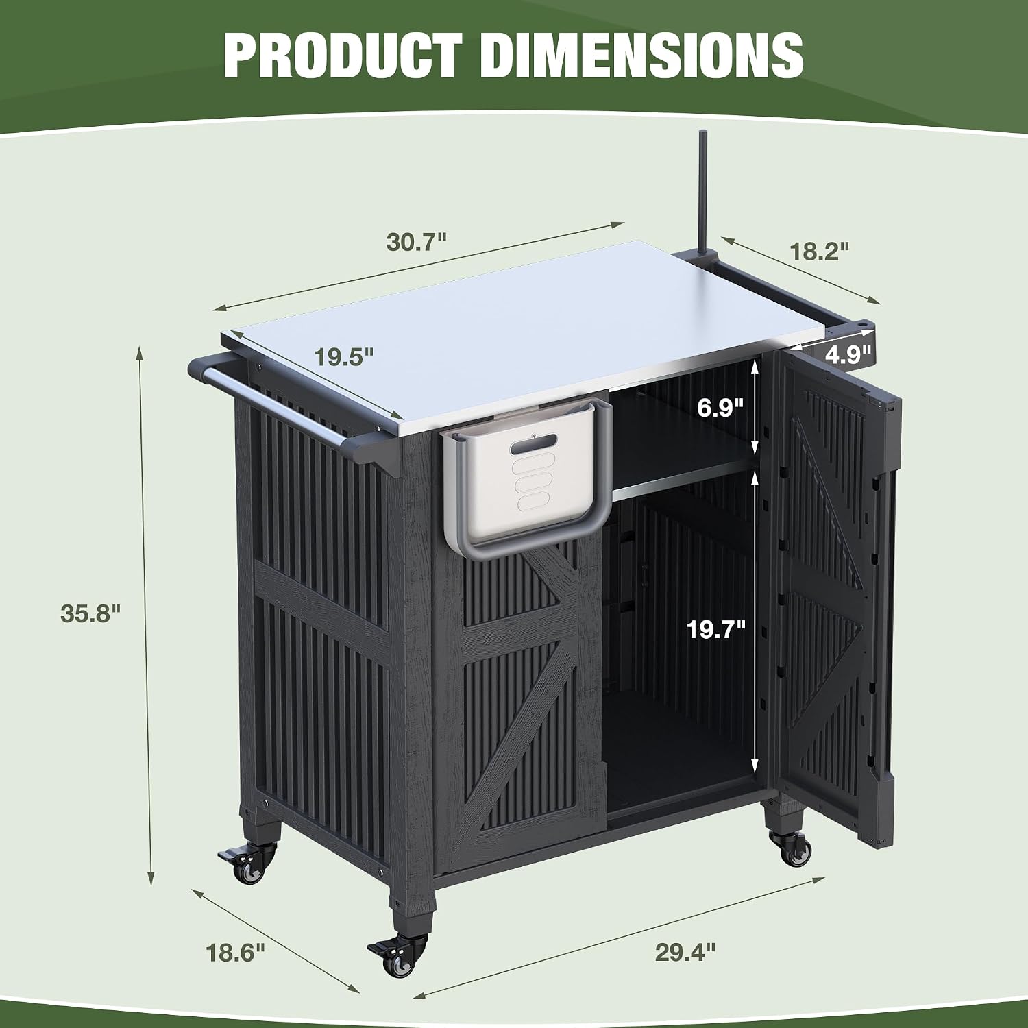 Rolling BBQ Prep Cart Stainless Steel