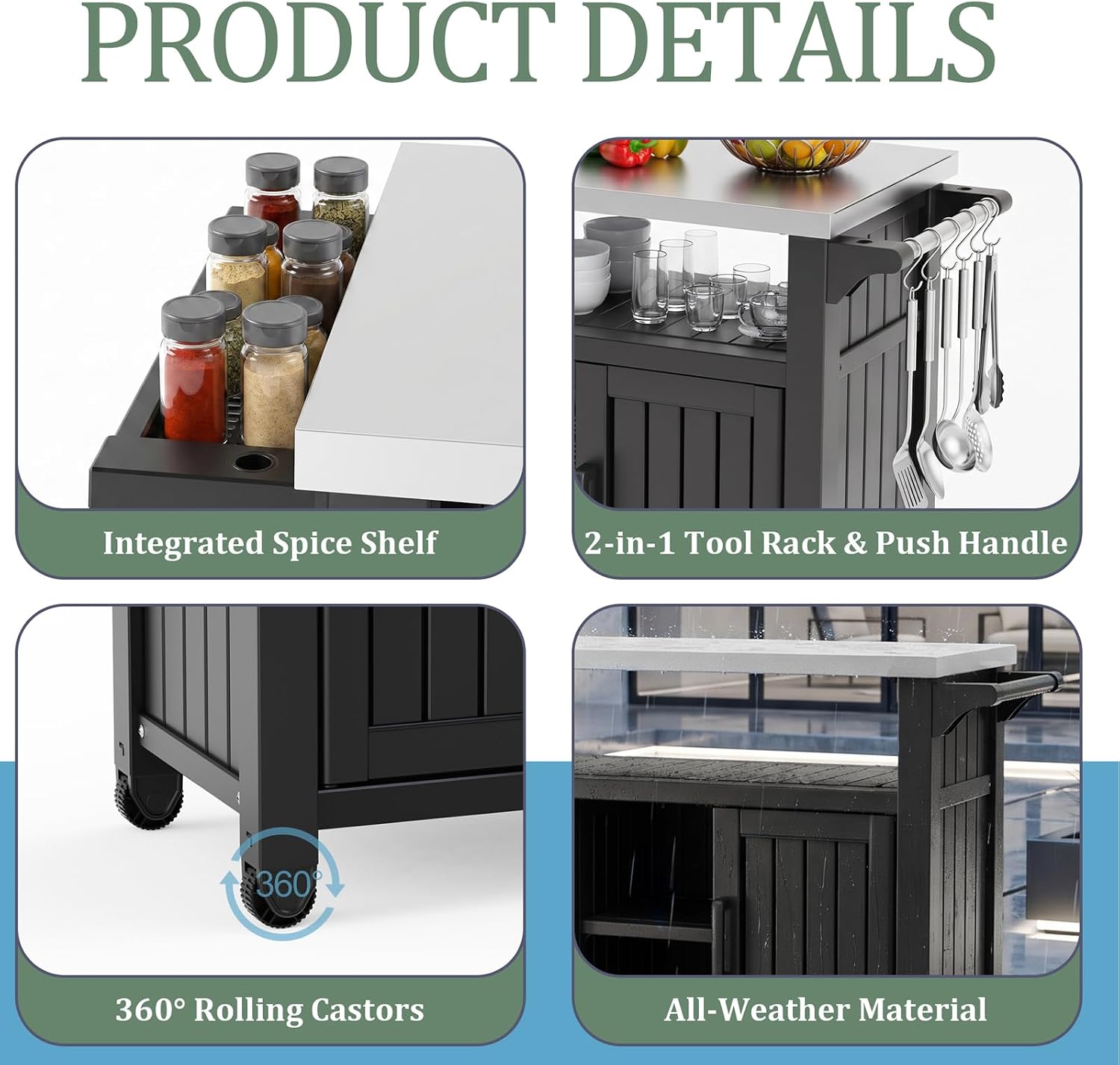 Outdoor Rolling BBQ Prep Cart