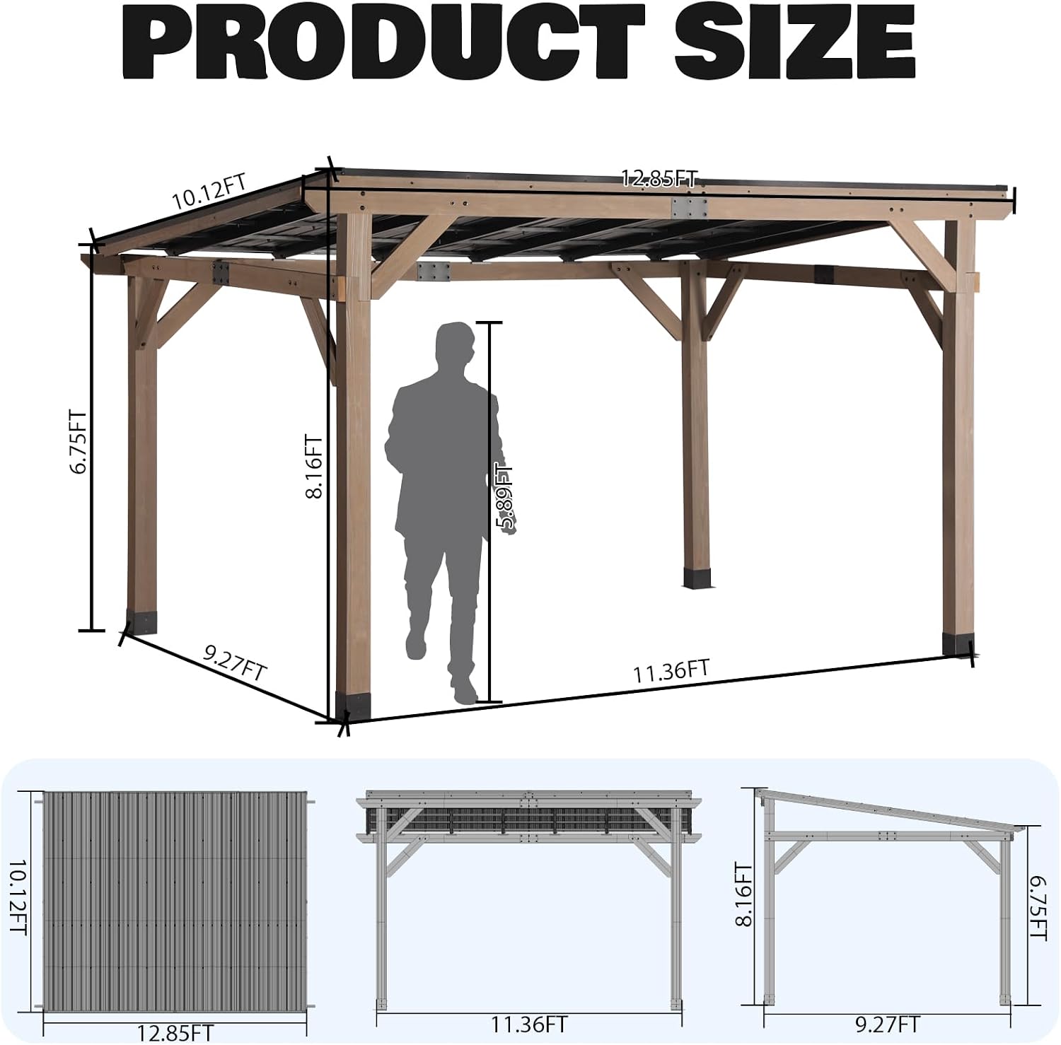 Cedar Wood Lean-to Patio Pergola