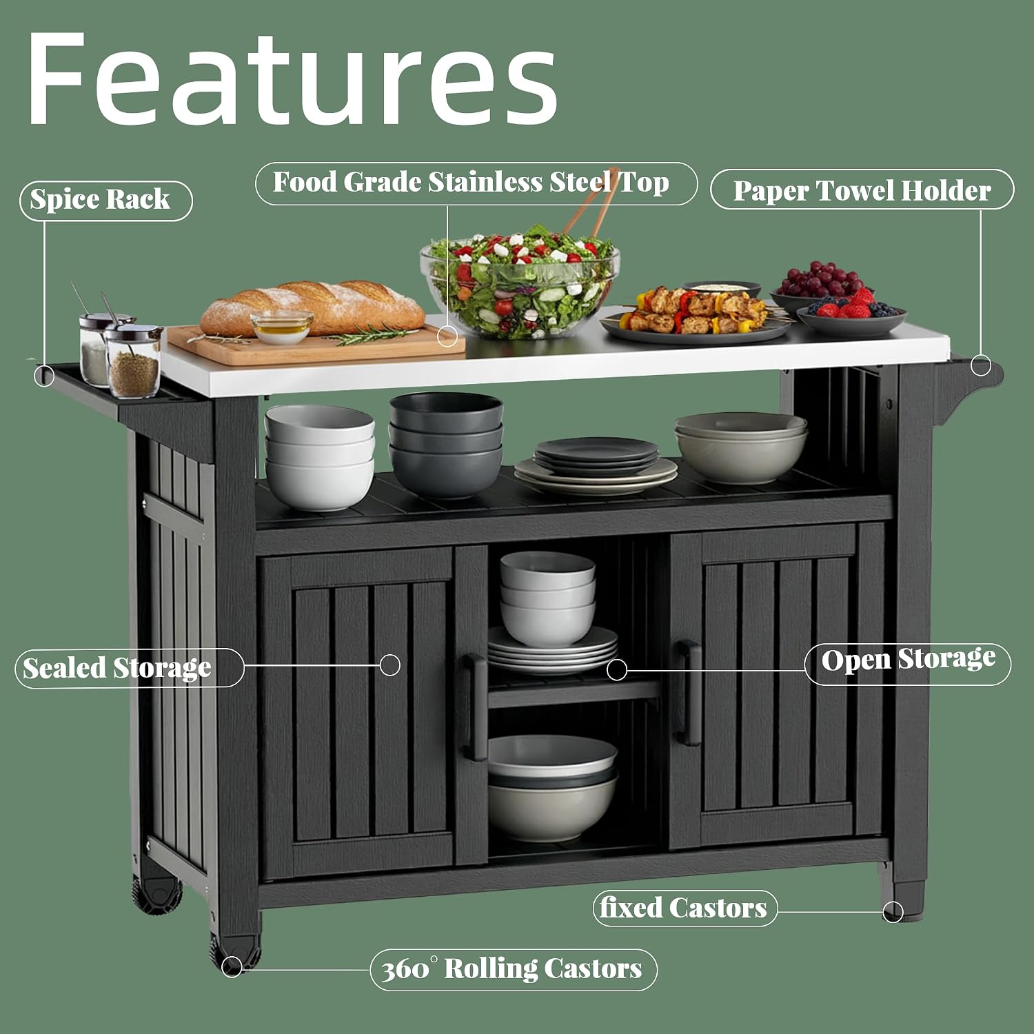 Outdoor Rolling BBQ Prep Cart