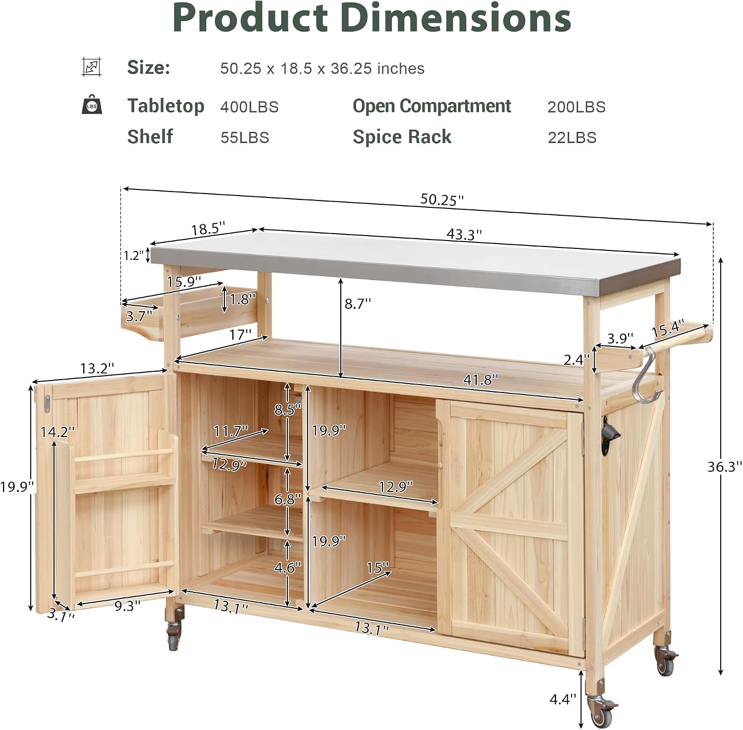Rolling Outdoor BBQ Prep Cart