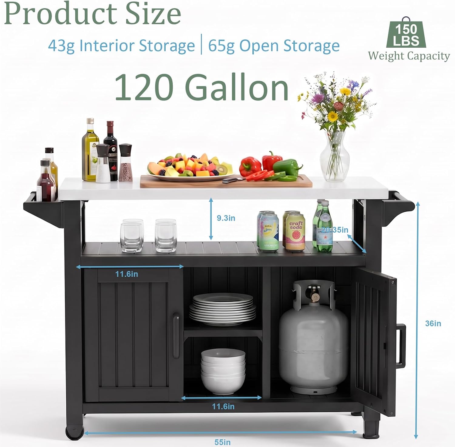 Outdoor Rolling BBQ Prep Cart