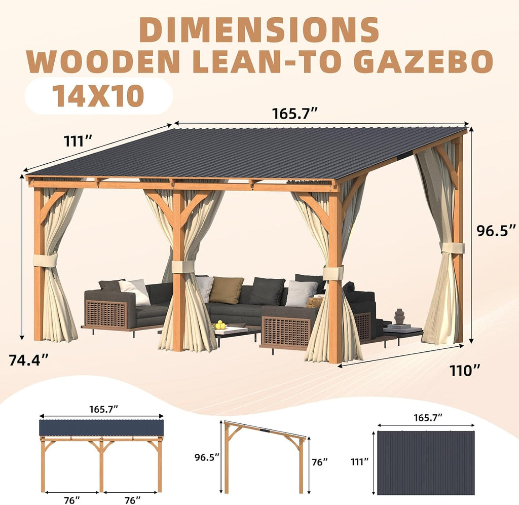 Wood Patio Pergola with Curtain Netting