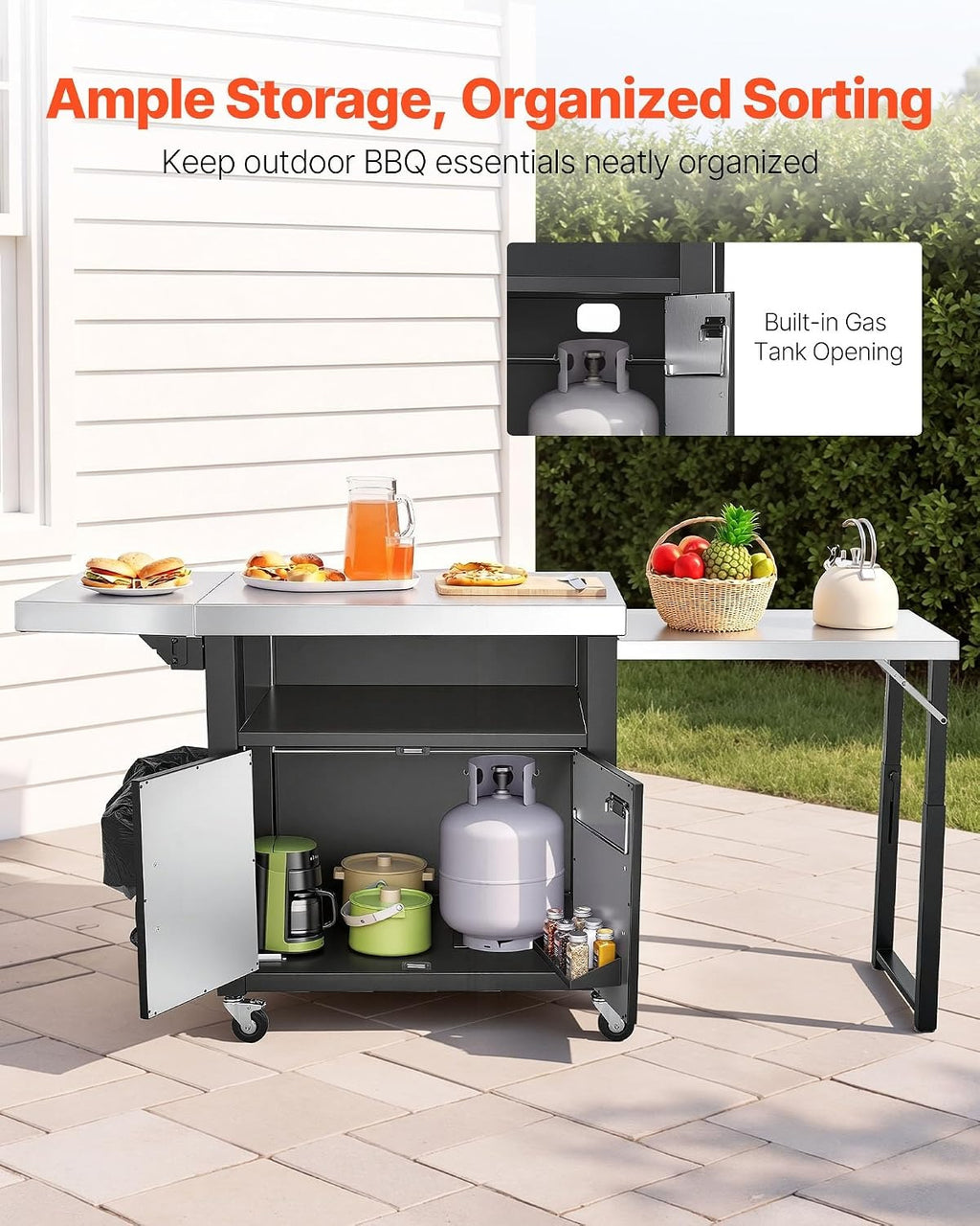 Mobile Stainless Steel BBQ Grill Cart