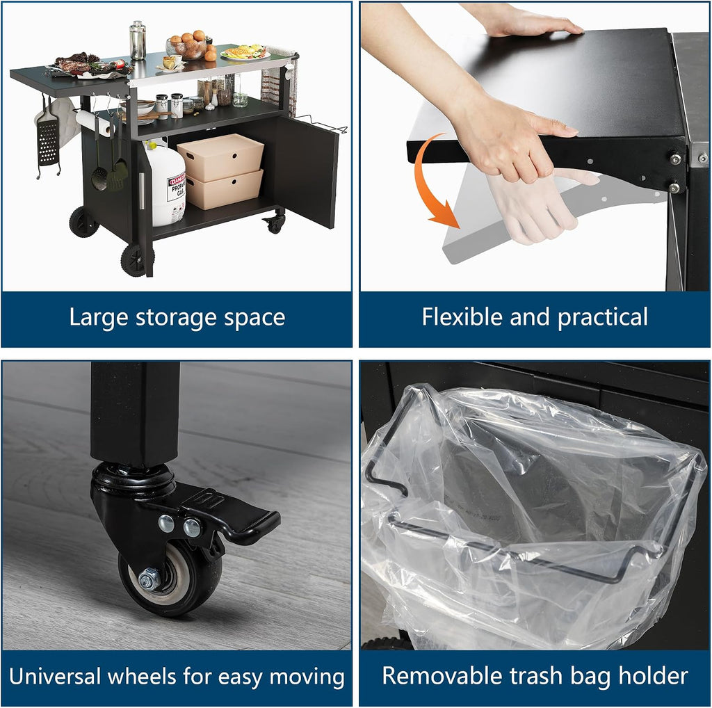Mobile Outdoor BBQ Prep Grill Cart