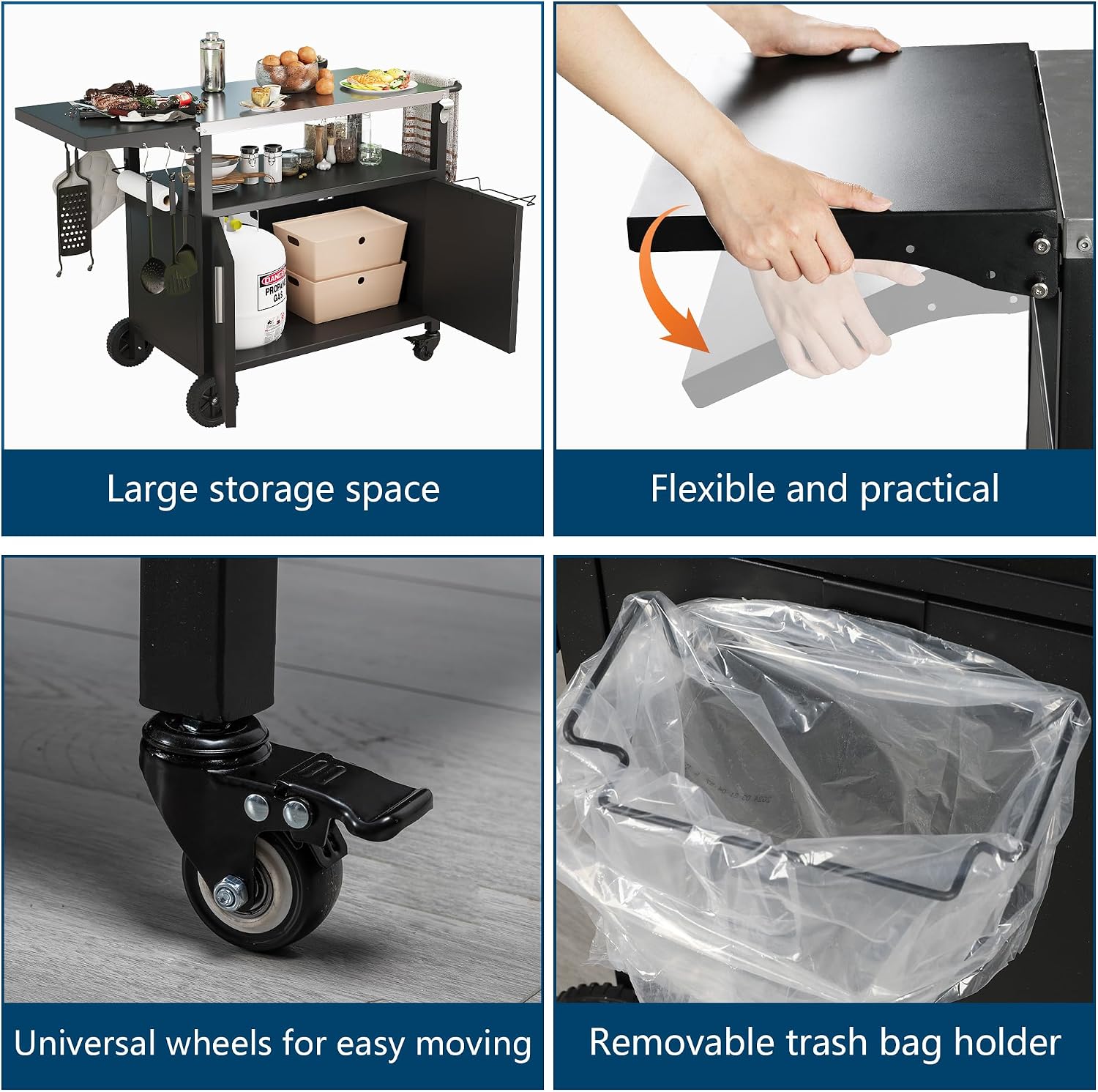Mobile Outdoor BBQ Prep Grill Cart