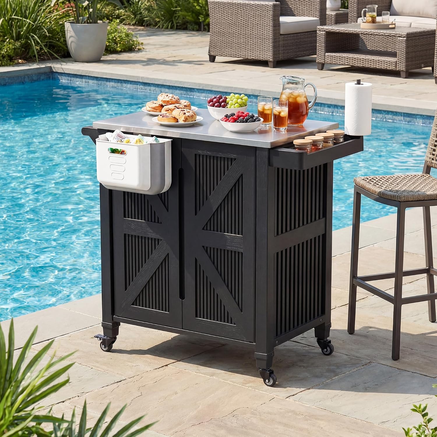 Rolling BBQ Prep Cart Stainless Steel
