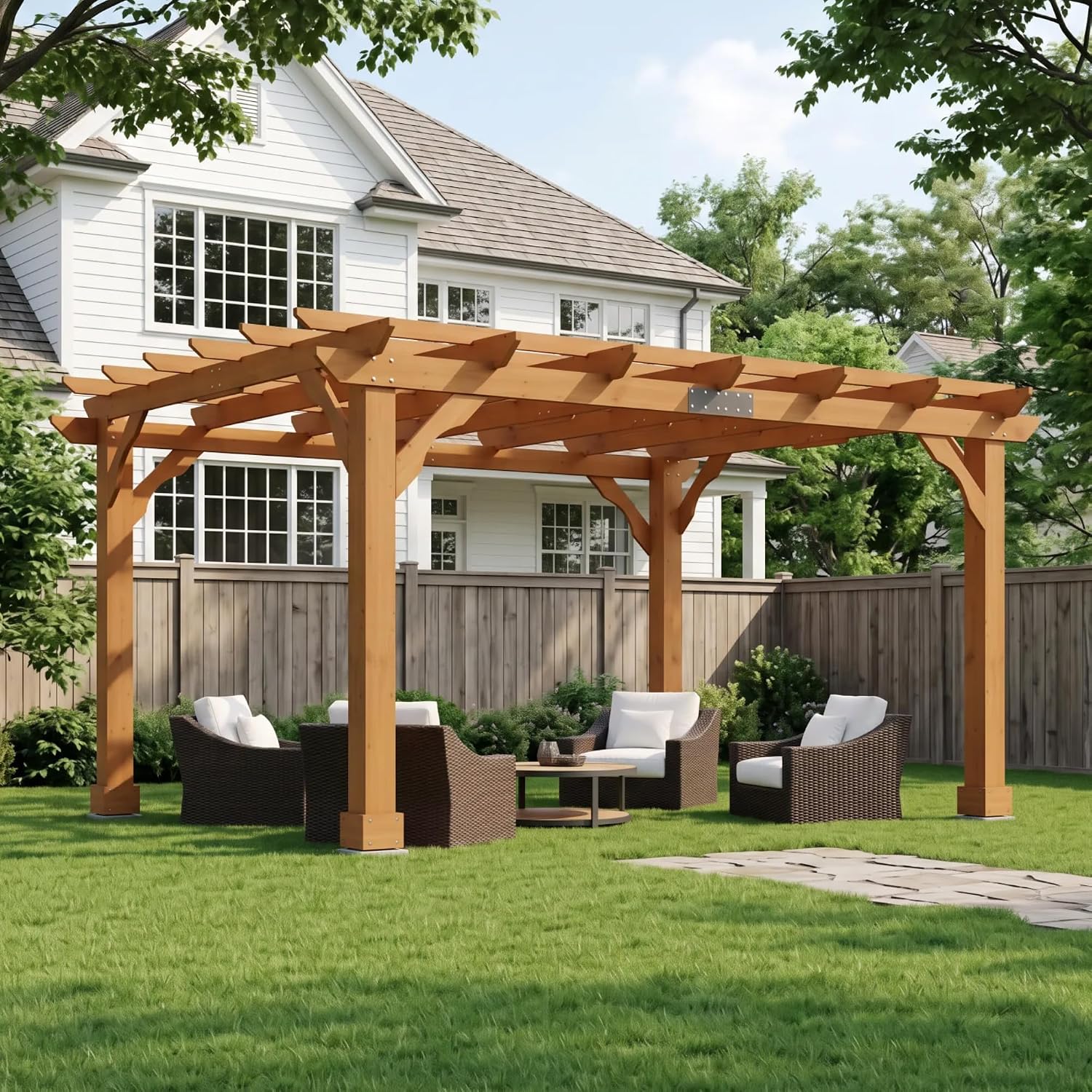 Cedar Wood Slatted Patio Pergola