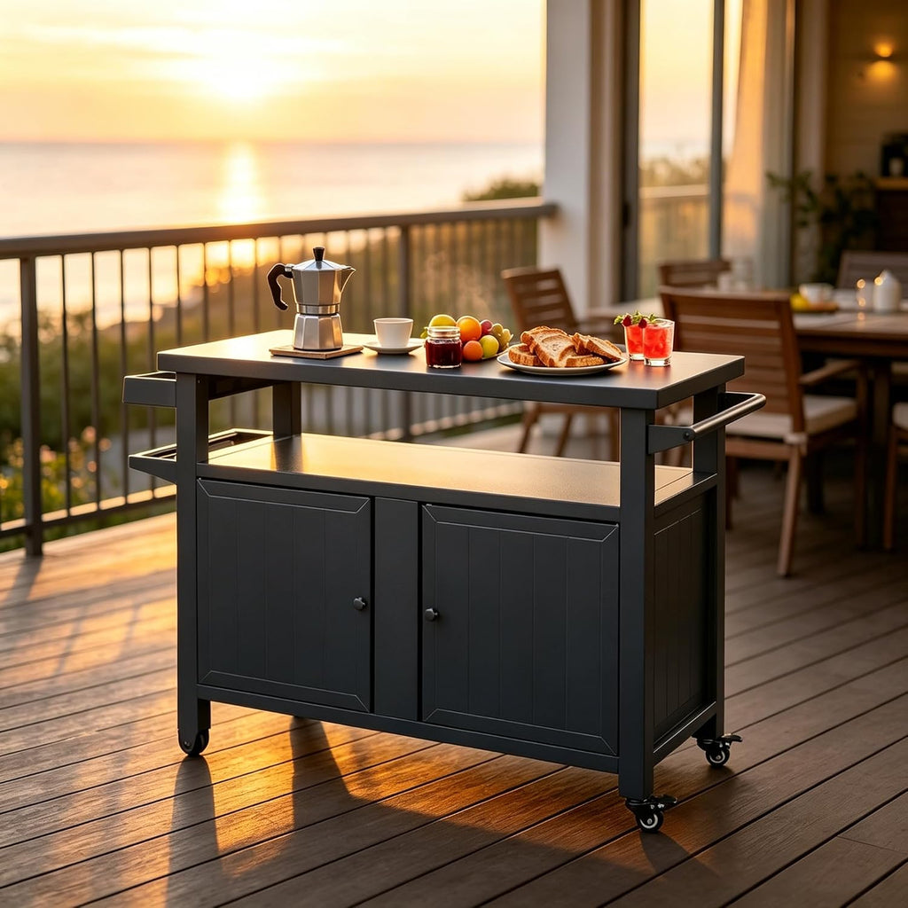 Rolling Metal BBQ Prep Grill Cart