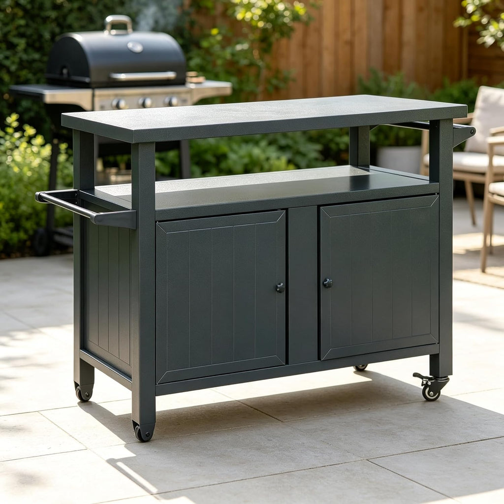 Rolling Metal BBQ Prep Grill Cart