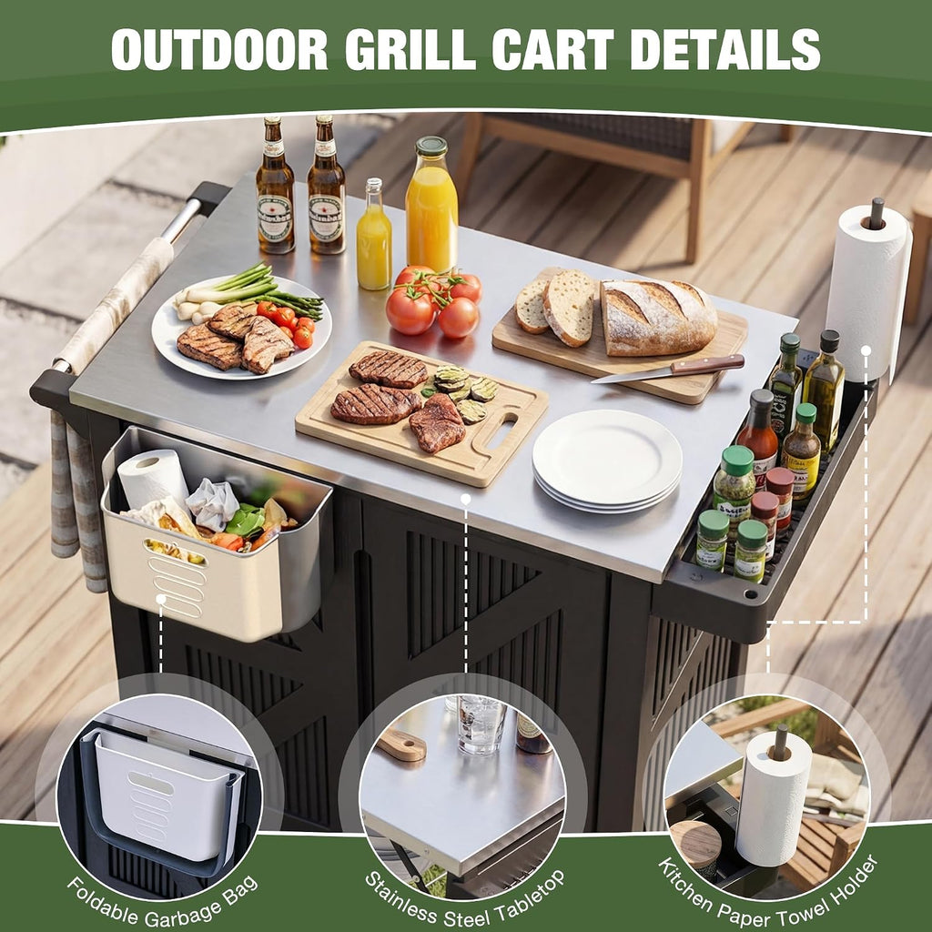 Rolling BBQ Prep Cart Stainless Steel