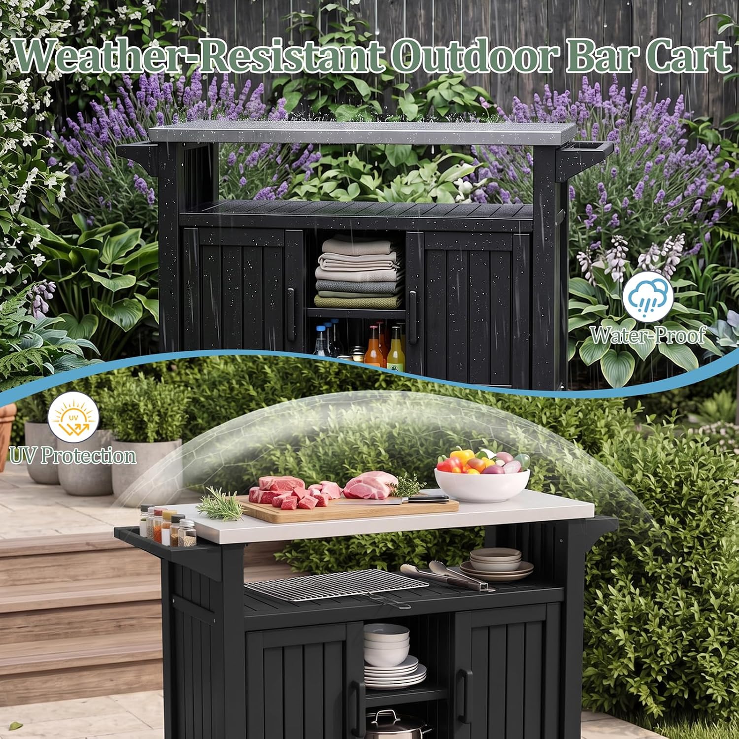 Outdoor Rolling BBQ Prep Cart