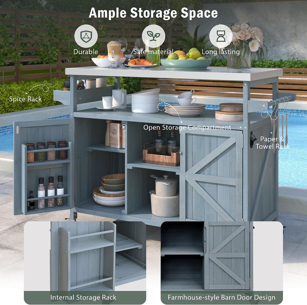 Rolling Outdoor BBQ Prep Cart