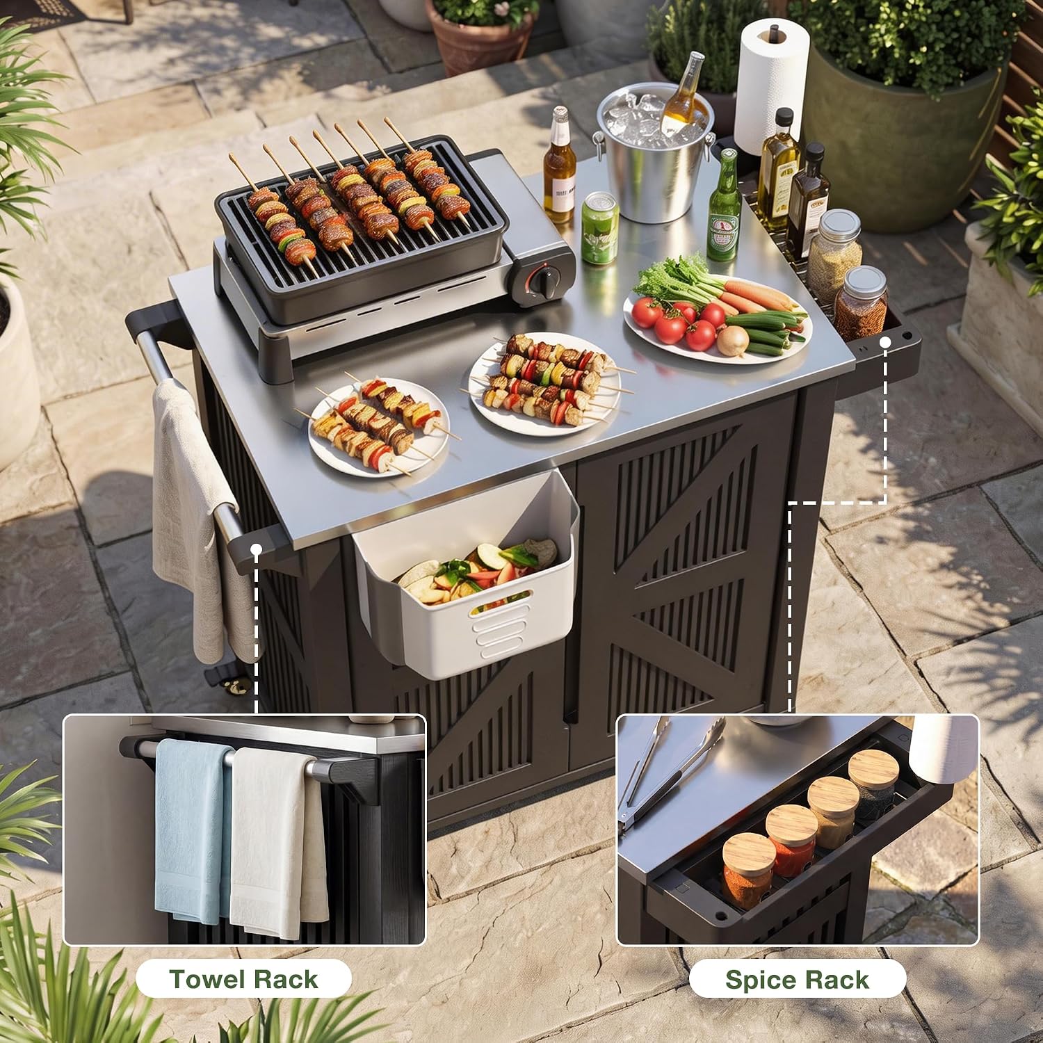 Rolling BBQ Prep Cart Stainless Steel