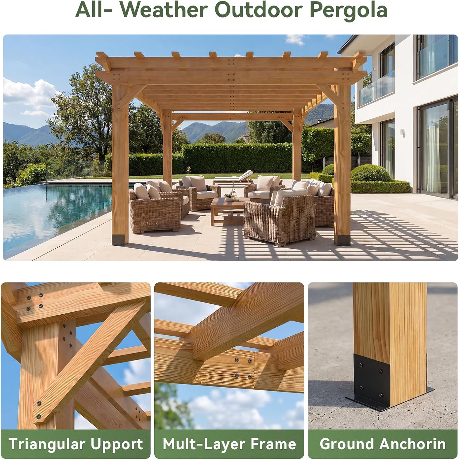 Cedar Wood Trellis Patio Pergola