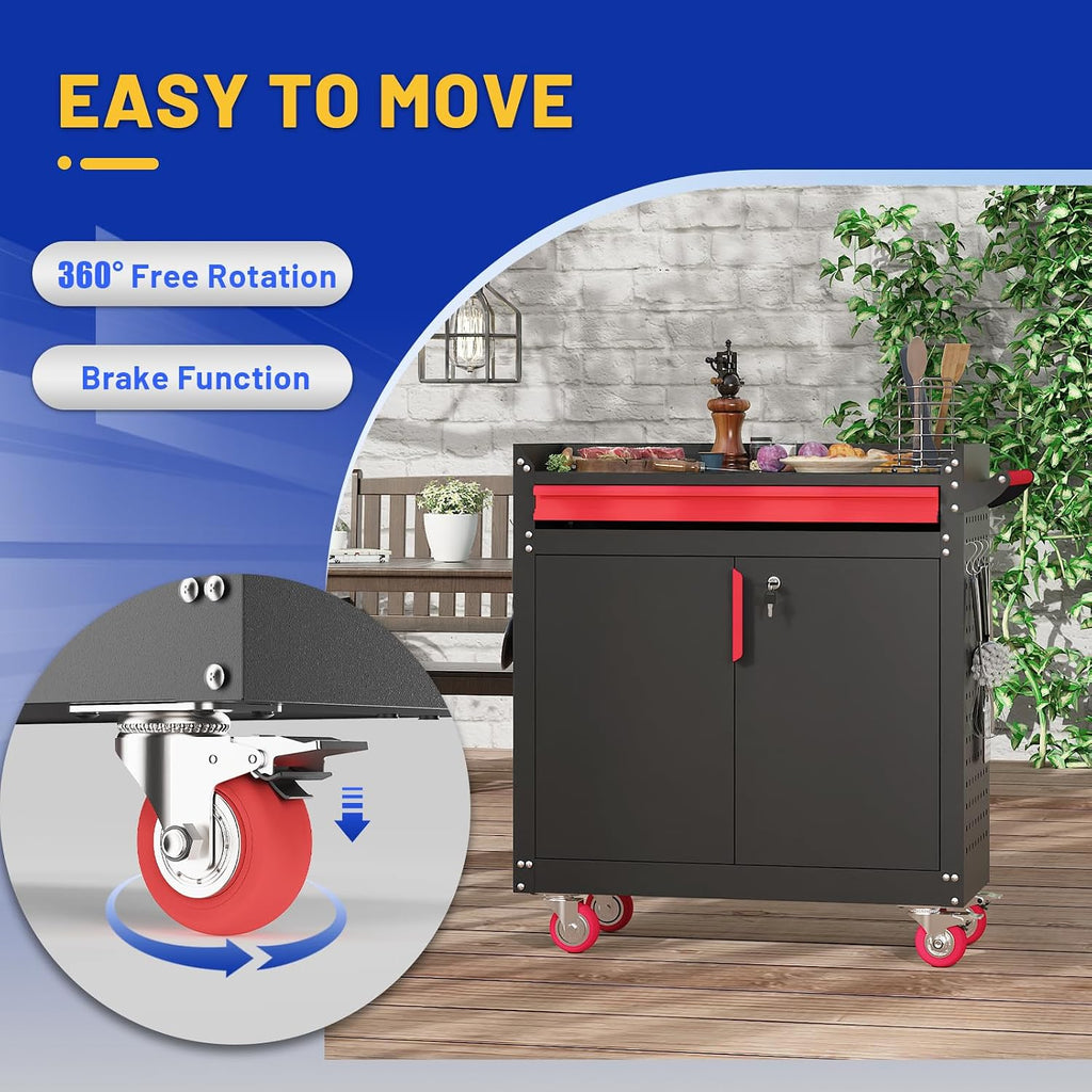 Rolling Outdoor BBQ Grill Cart
