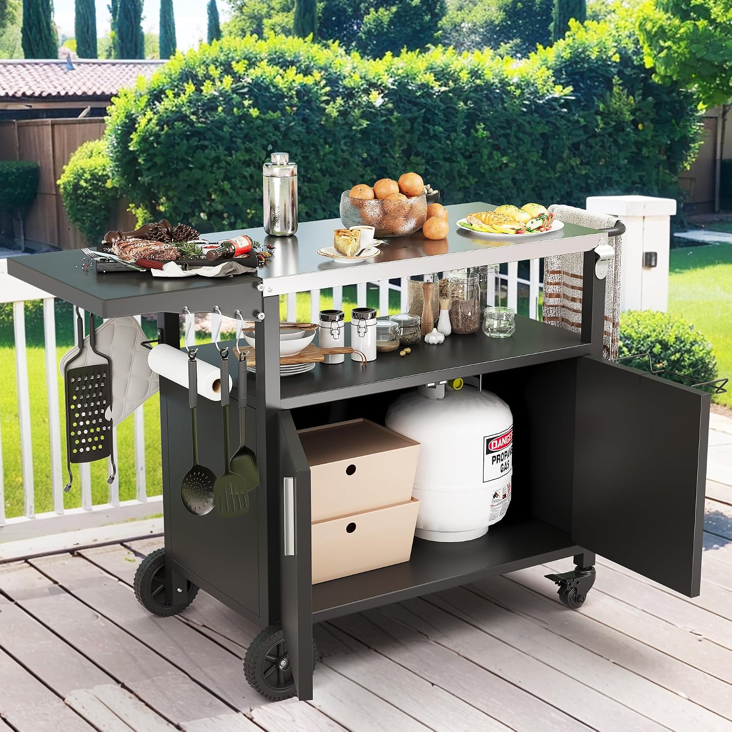 Mobile Outdoor BBQ Prep Grill Cart