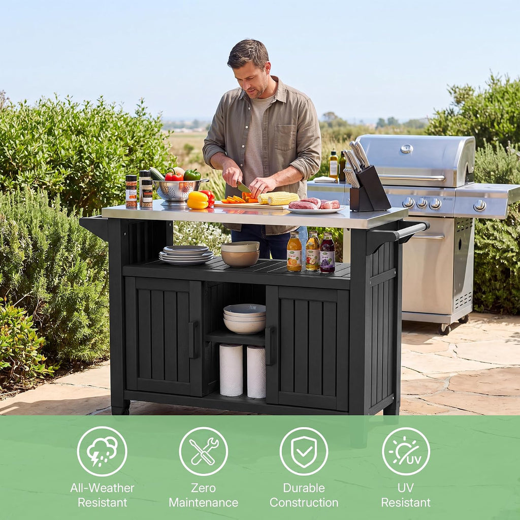 Rolling Outdoor BBQ Prep Cart
