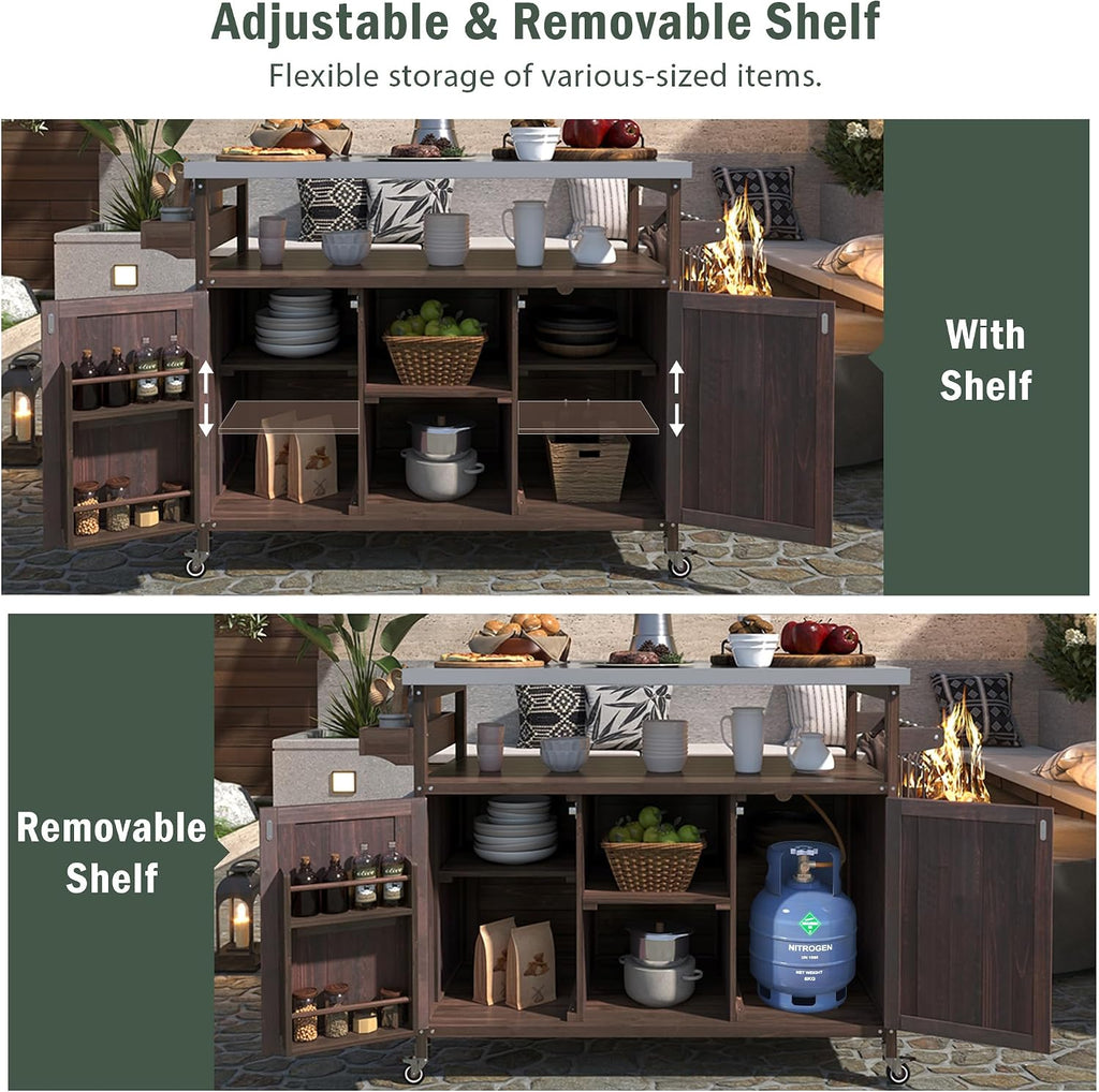 Wheeled Outdoor Grill Cart Island