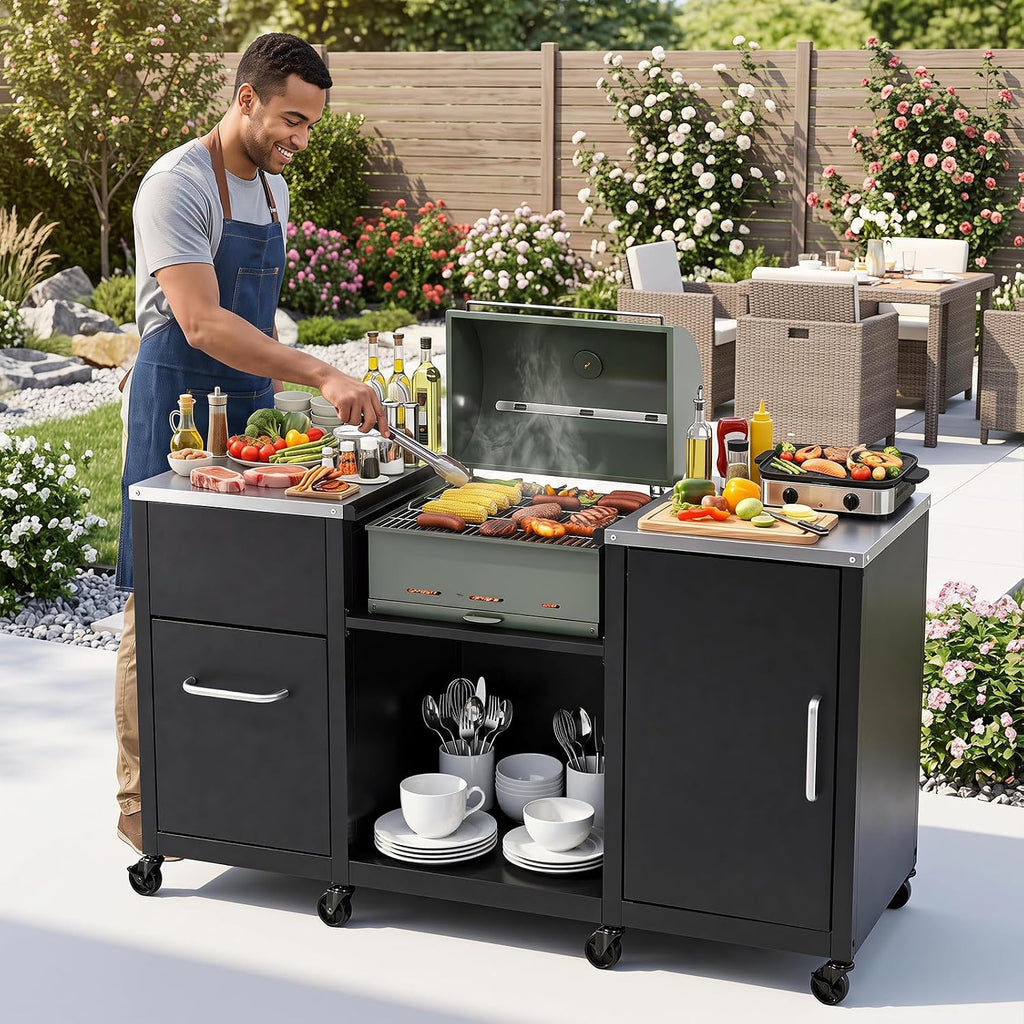 Outdoor BBQ Prep Station Table