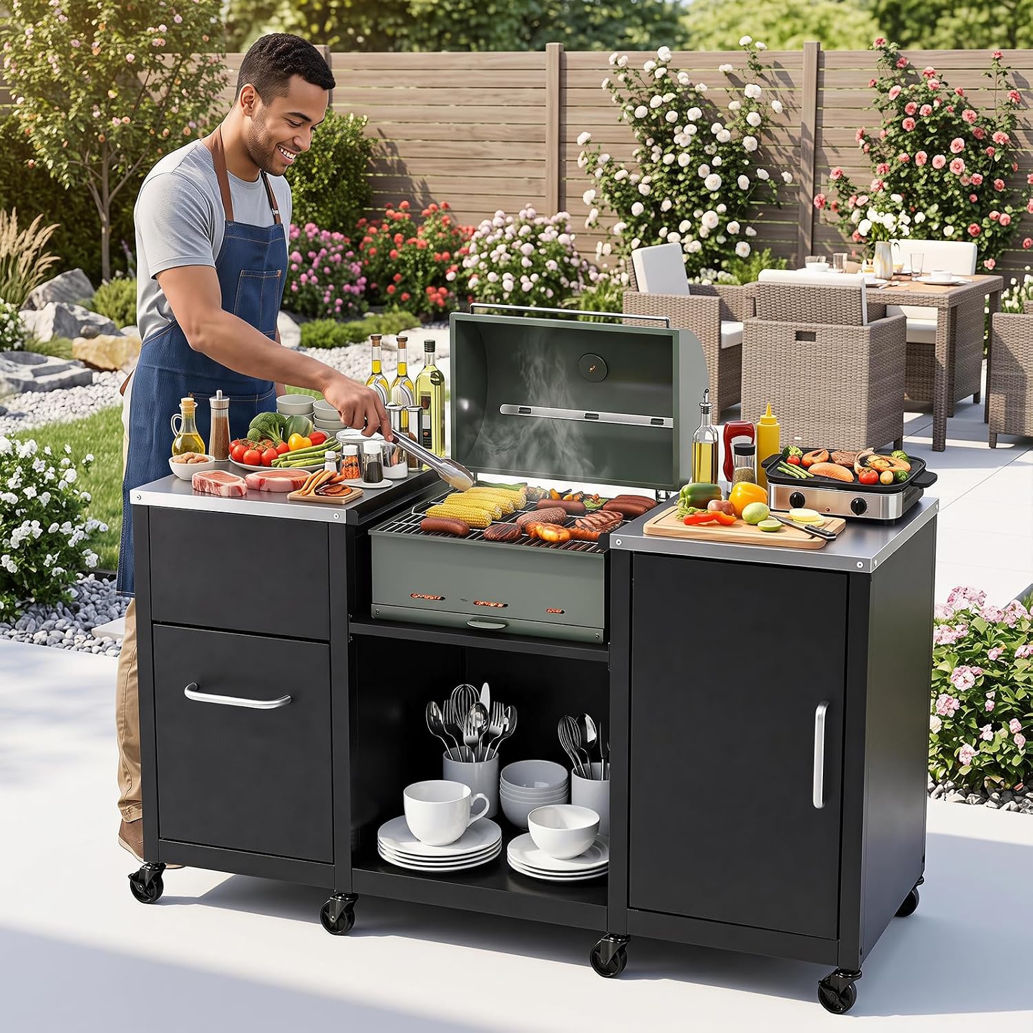 Outdoor BBQ Prep Station Table