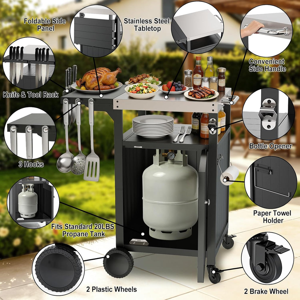 Stainless Steel Rolling BBQ Prep Cart