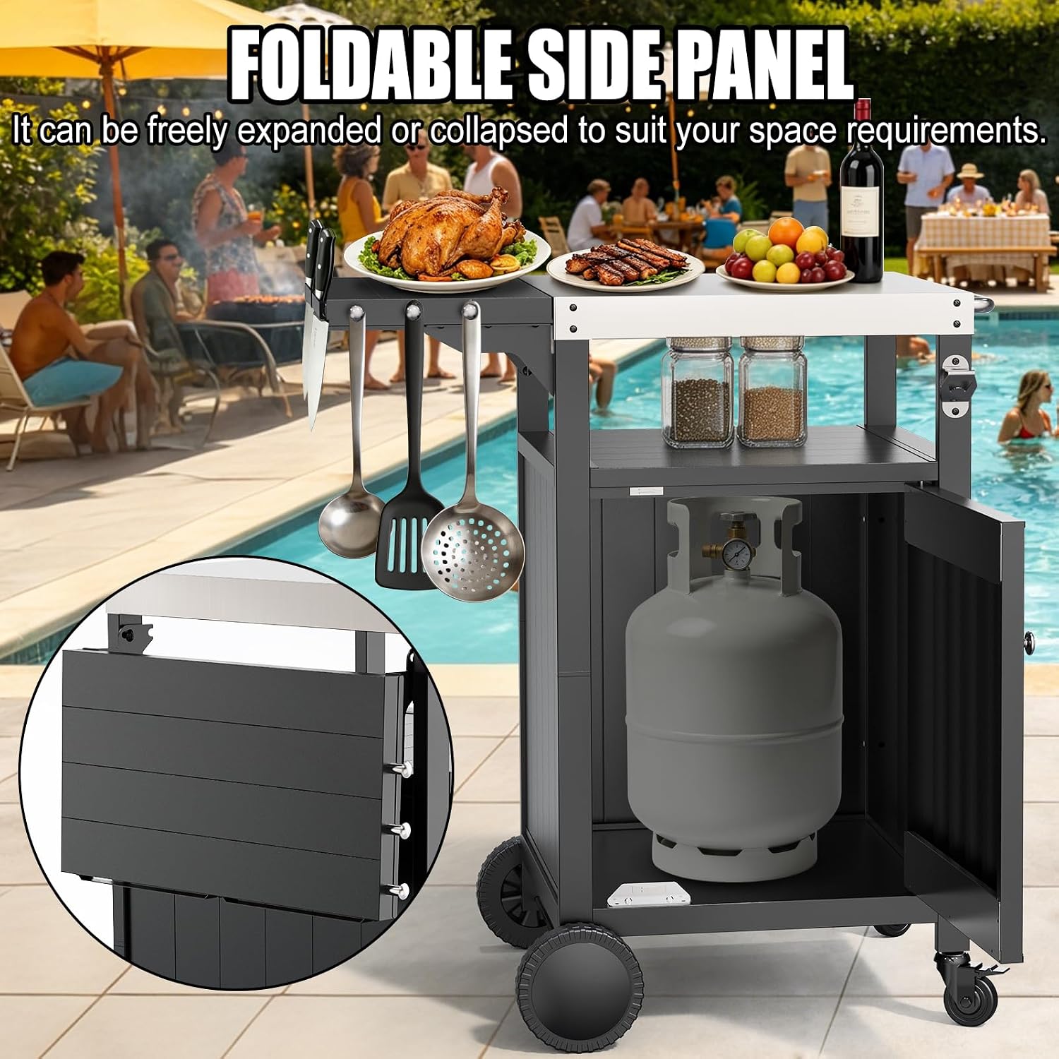 Stainless Steel Rolling BBQ Prep Cart