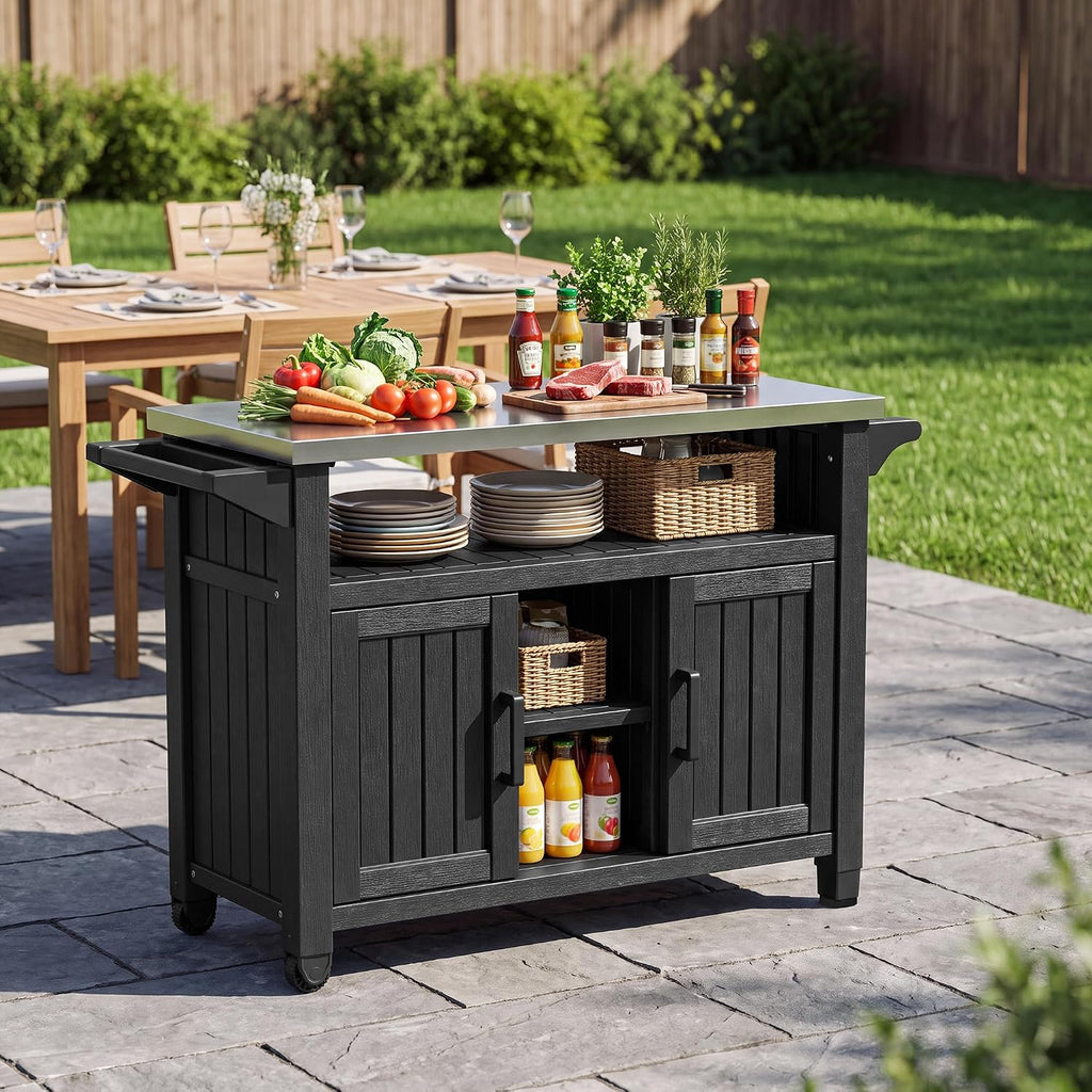 Rolling Outdoor BBQ Prep Cart