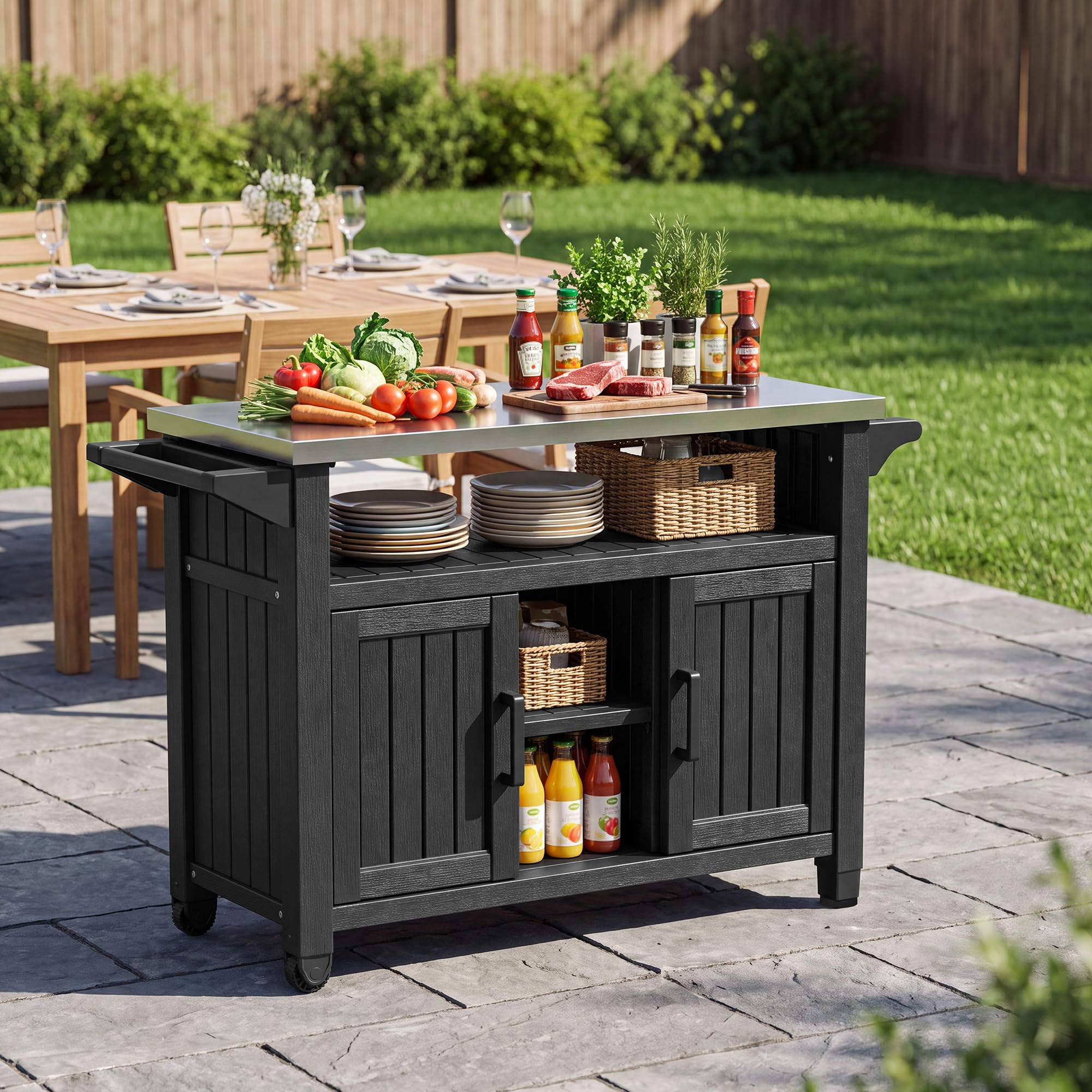 Rolling Outdoor BBQ Prep Cart