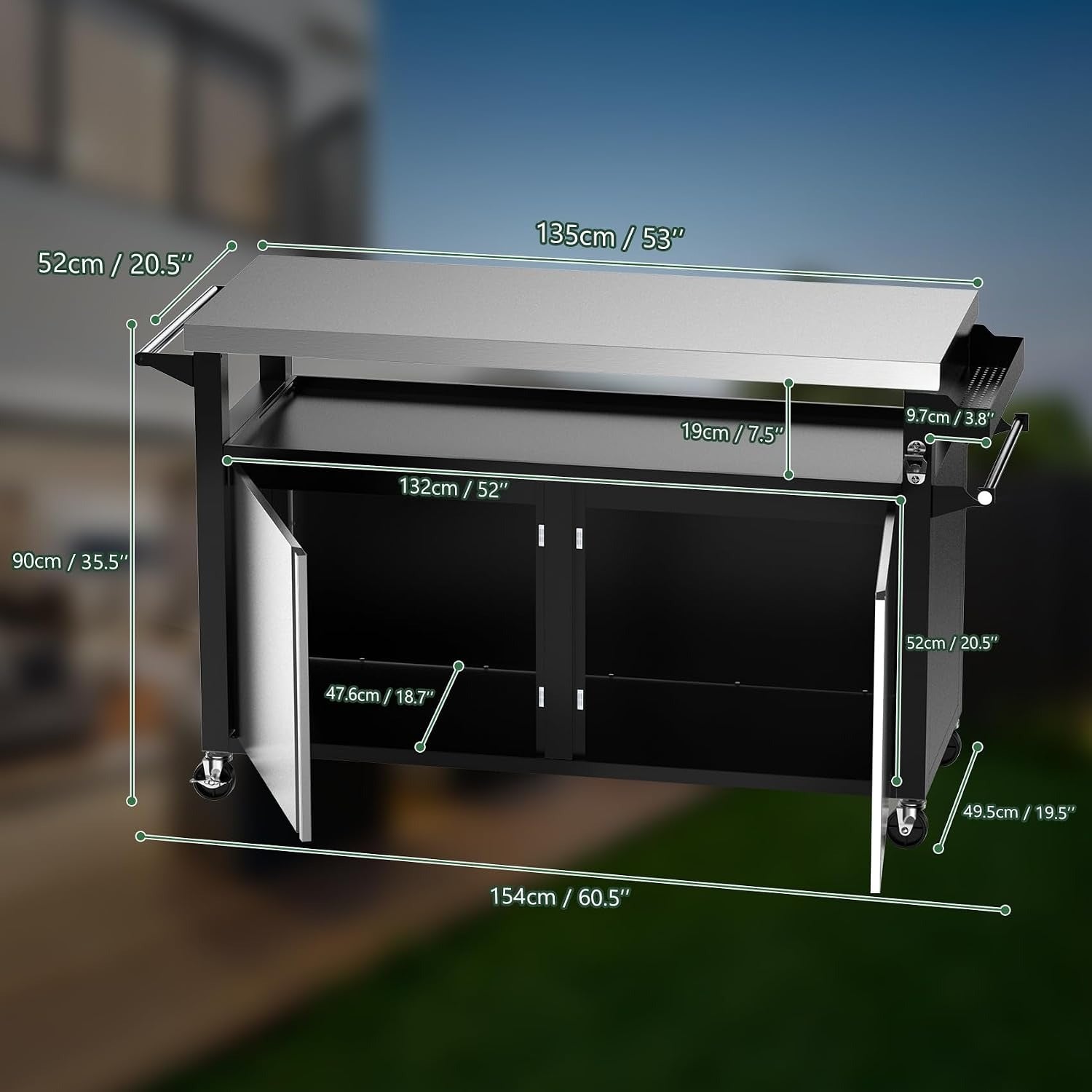 Rolling Stainless Steel BBQ Grill Cart