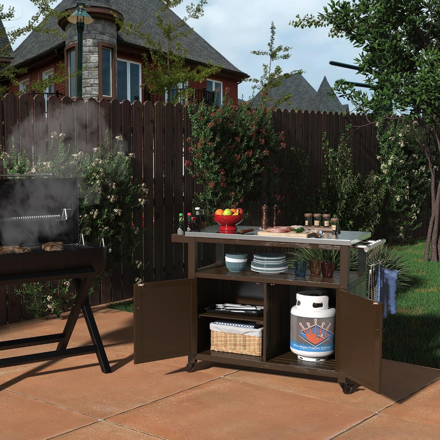 Rolling Outdoor BBQ Prep Table