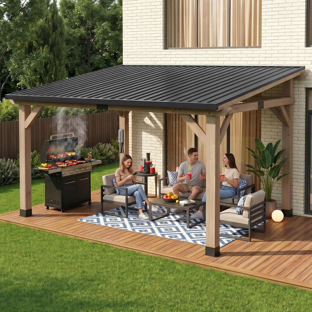 Cedar Wood Lean-to Patio Pergola