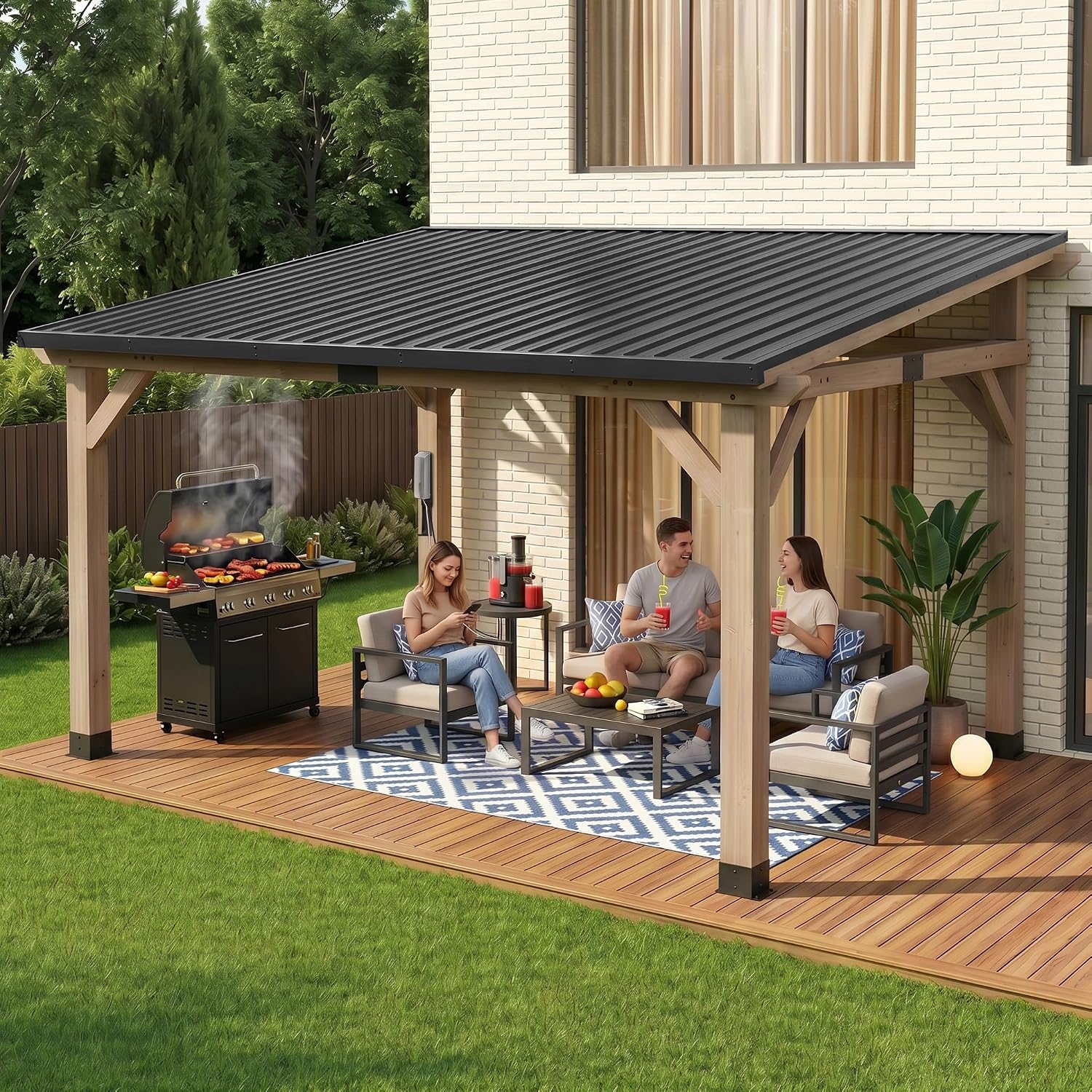 Cedar Wood Lean-to Patio Pergola