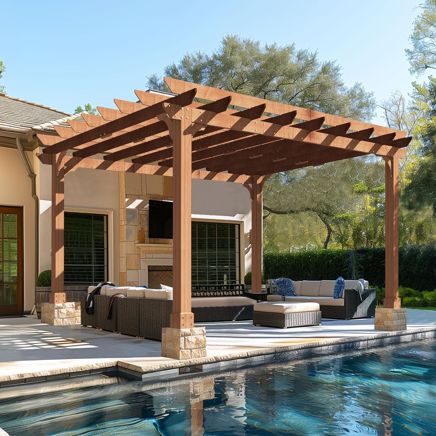 Cedar Wood Slatted Patio Pergola