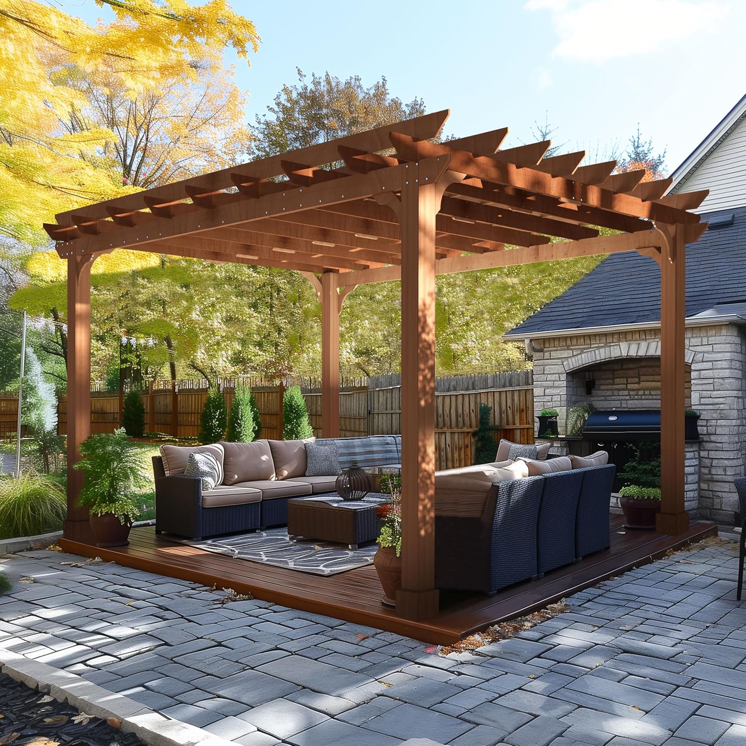 Cedar Wood Slatted Patio Pergola
