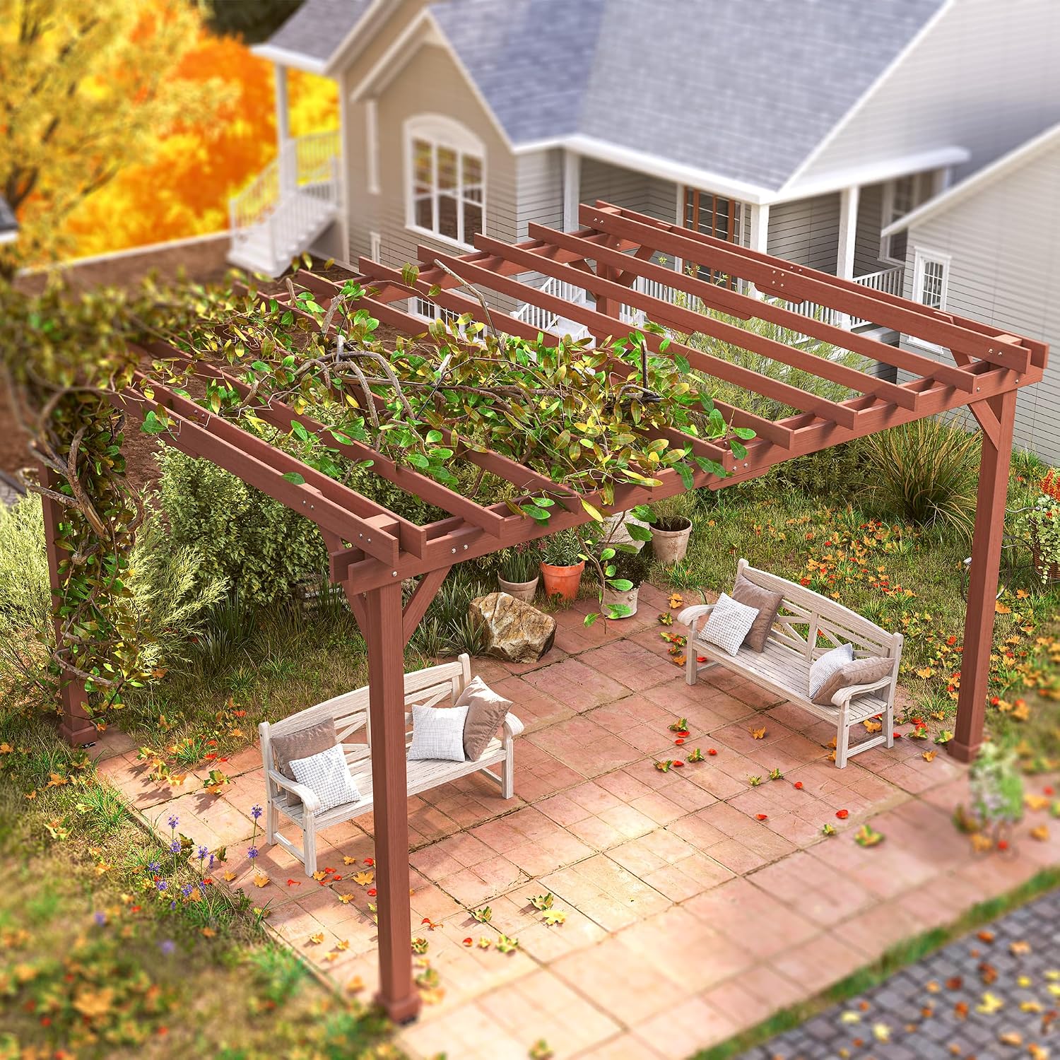Wood Plant Trellis Patio Pergola