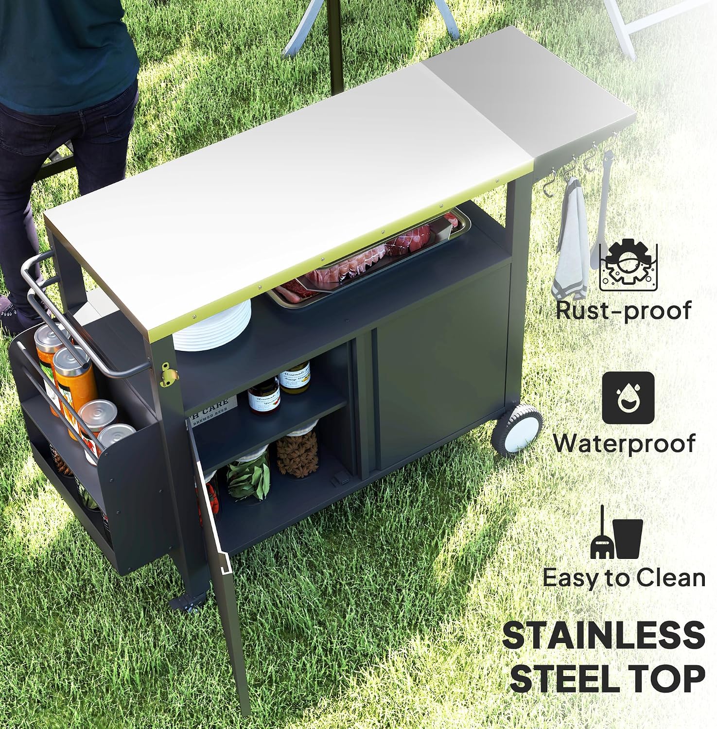Rolling Stainless Steel Prep Grill Cart