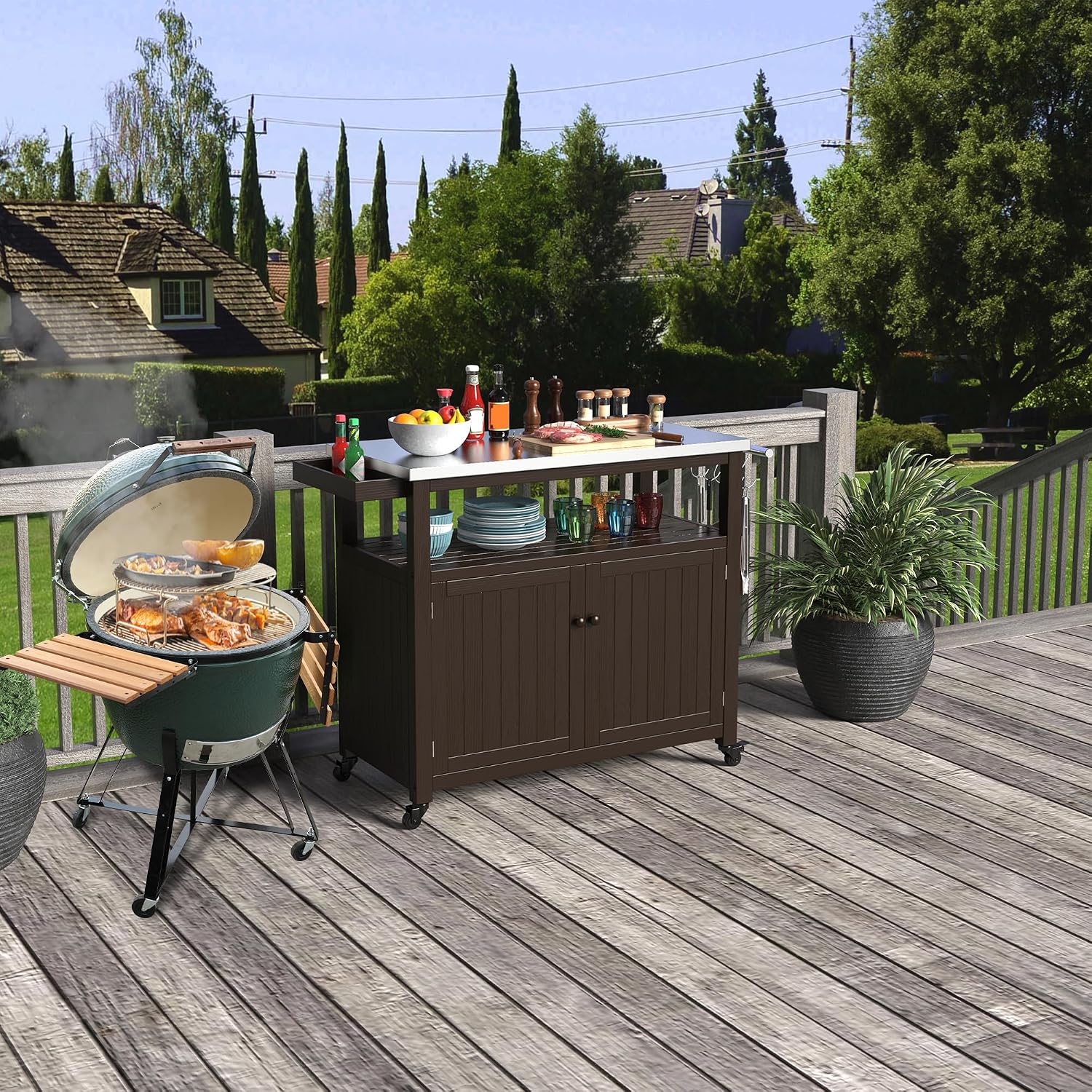 Rolling Outdoor BBQ Prep Table